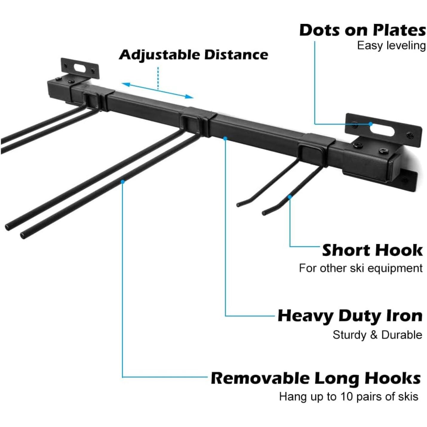 Houd je ski's en snowboards veilig en georganiseerd met deze Wandgemonteerde ski- en snowboardhouder met verstelbare haken, nivelleringsfuncties en een duurzame zwarte poedercoating.