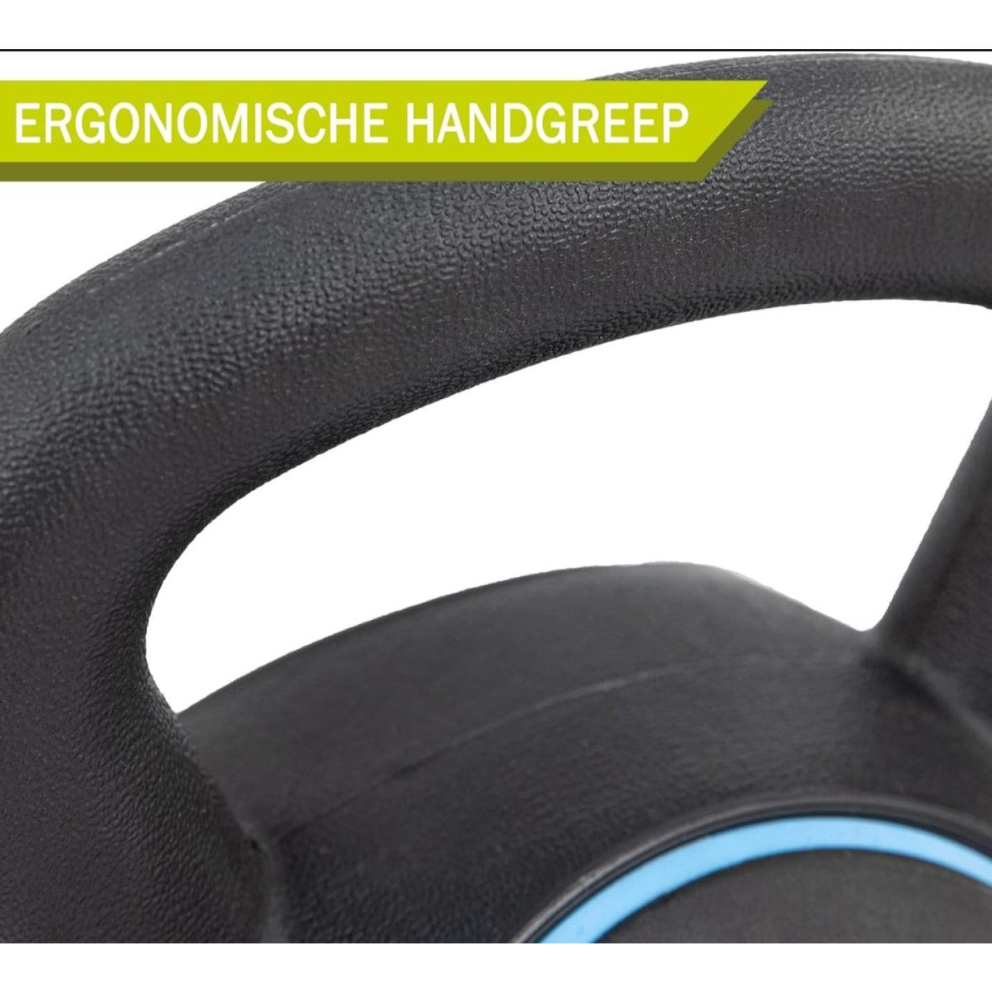 Close-up van een Kettlebell-set met een ergonomische handgreep voor lichaamstraining.