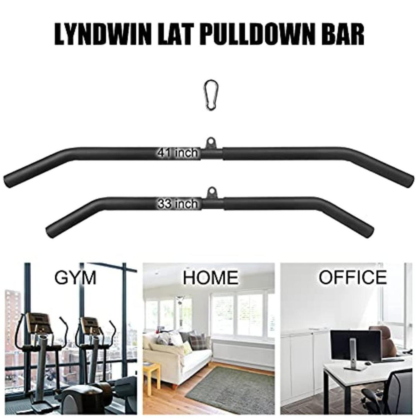 Ontgrendel je kracht met de geavanceerde Ontgrendel je kracht met de enorme LAT pulldown bar!bars in verschillende maten met weergegeven afmetingen, weergegeven als bruikbaar in sportschool-, thuis- en kantooromgevingen.