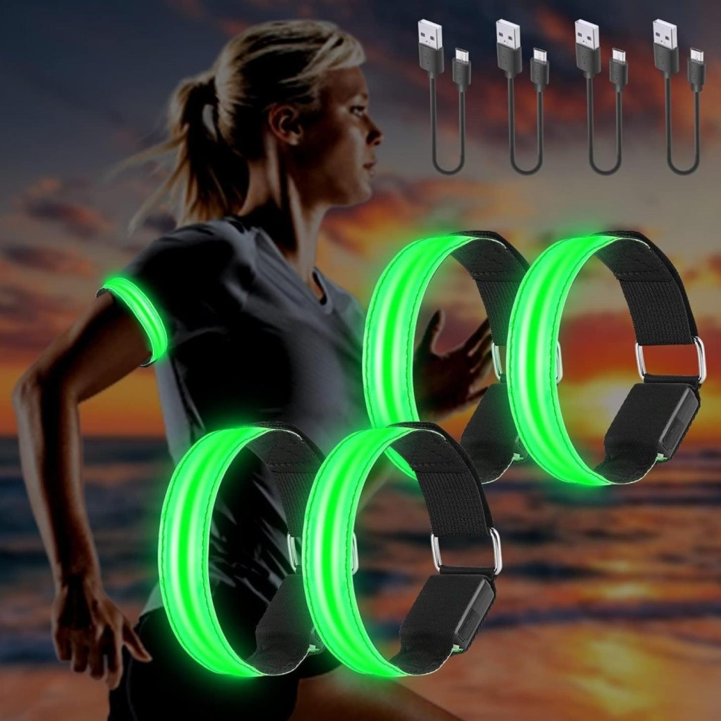 Led-armband, USB, 4 stuks, reflecterende ledband, lichtband, voor kinderen, reflecterende band, licht voor joggen, hardlopen, sport - happygetfit.com