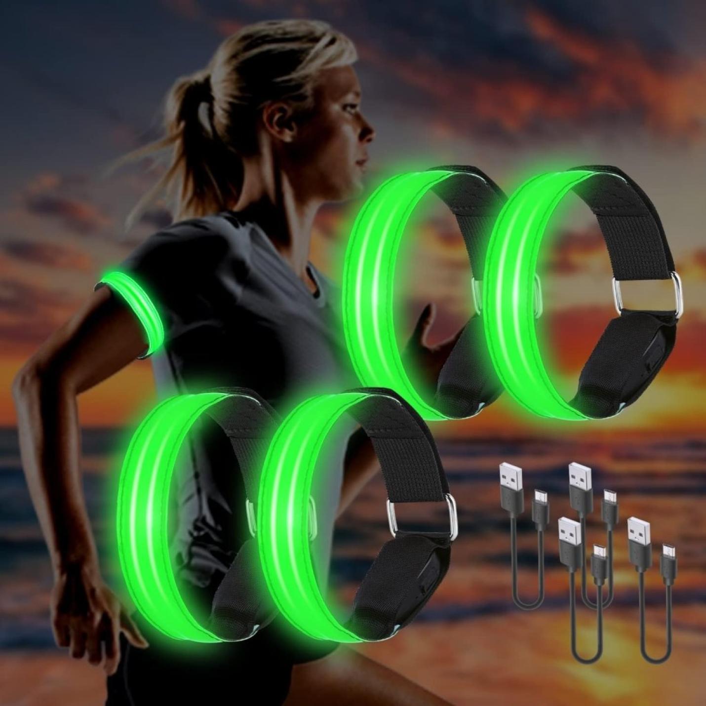 Led-armband, USB, 4 stuks, reflecterende ledband, lichtband, voor kinderen, reflecterende band, licht voor joggen, hardlopen, sport - happygetfit.com