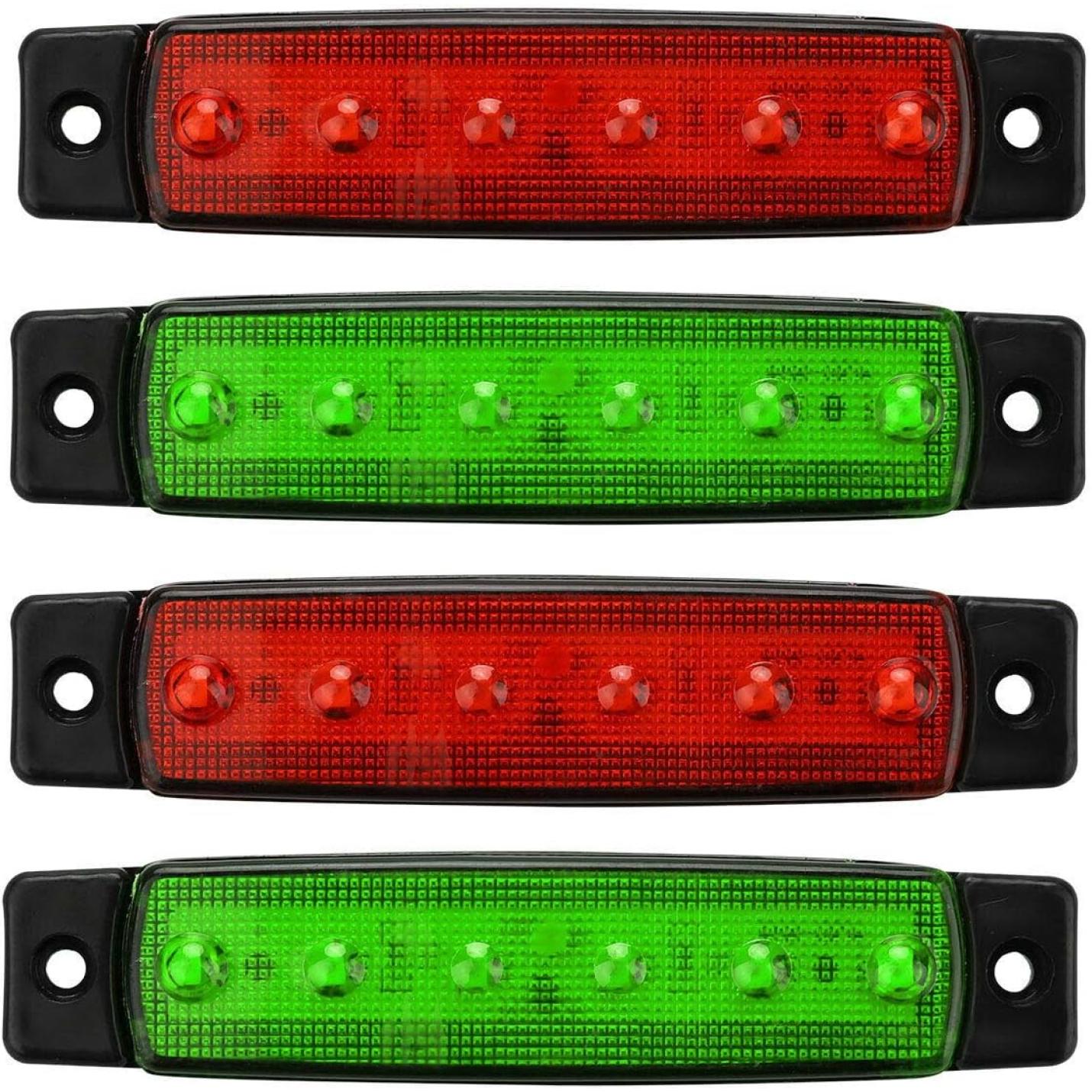 Set van drie rechthoekige LED-bootverlichting in de kleuren rood en groen voor navigatieverlichting.