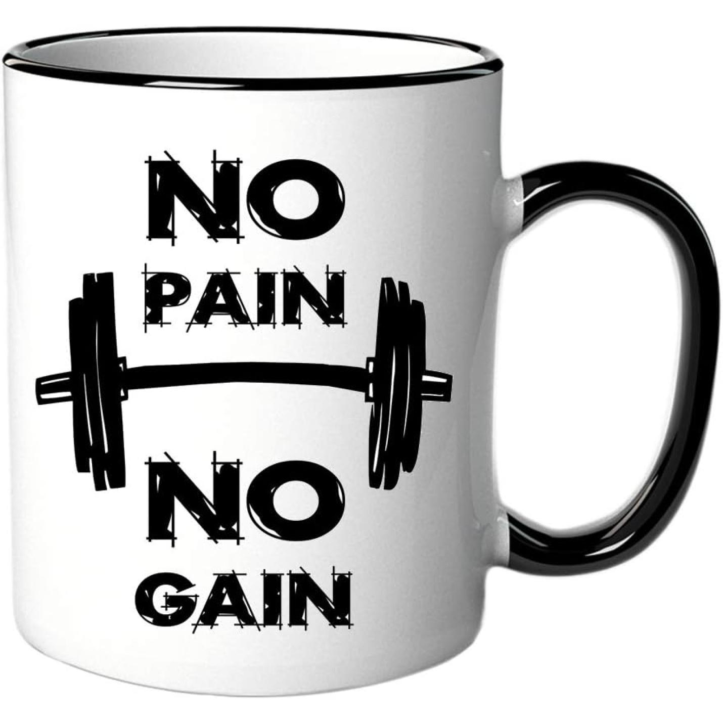 Mok met spreuk/opschrift "No Pain No Gain" - happygetfit.com