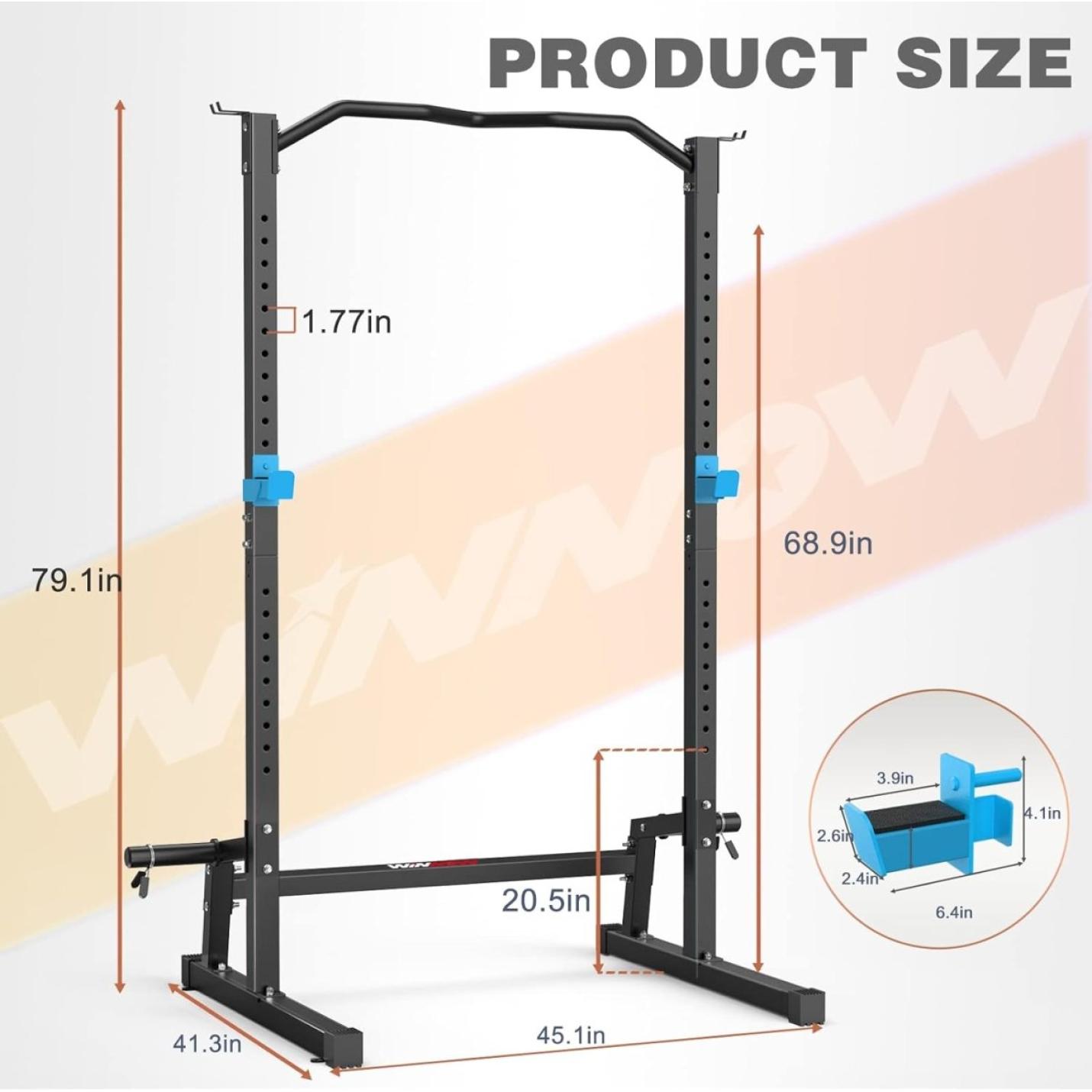 Afbeelding met de afmetingen van een Multifunctioneel squatrek: train je hele lichaam thuis fitnessapparatuur.