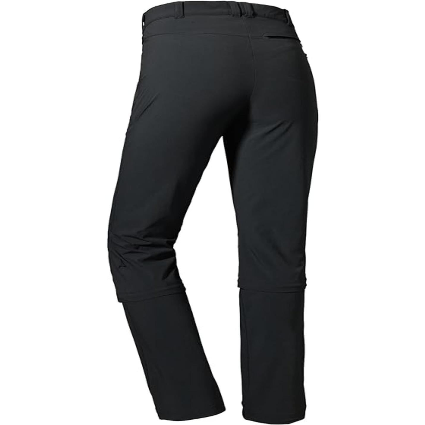 Ontdek de perfecte wandelbroek voor dames - Zwarte 4-way stretch technische outdoorbroek op een witte achtergrond.