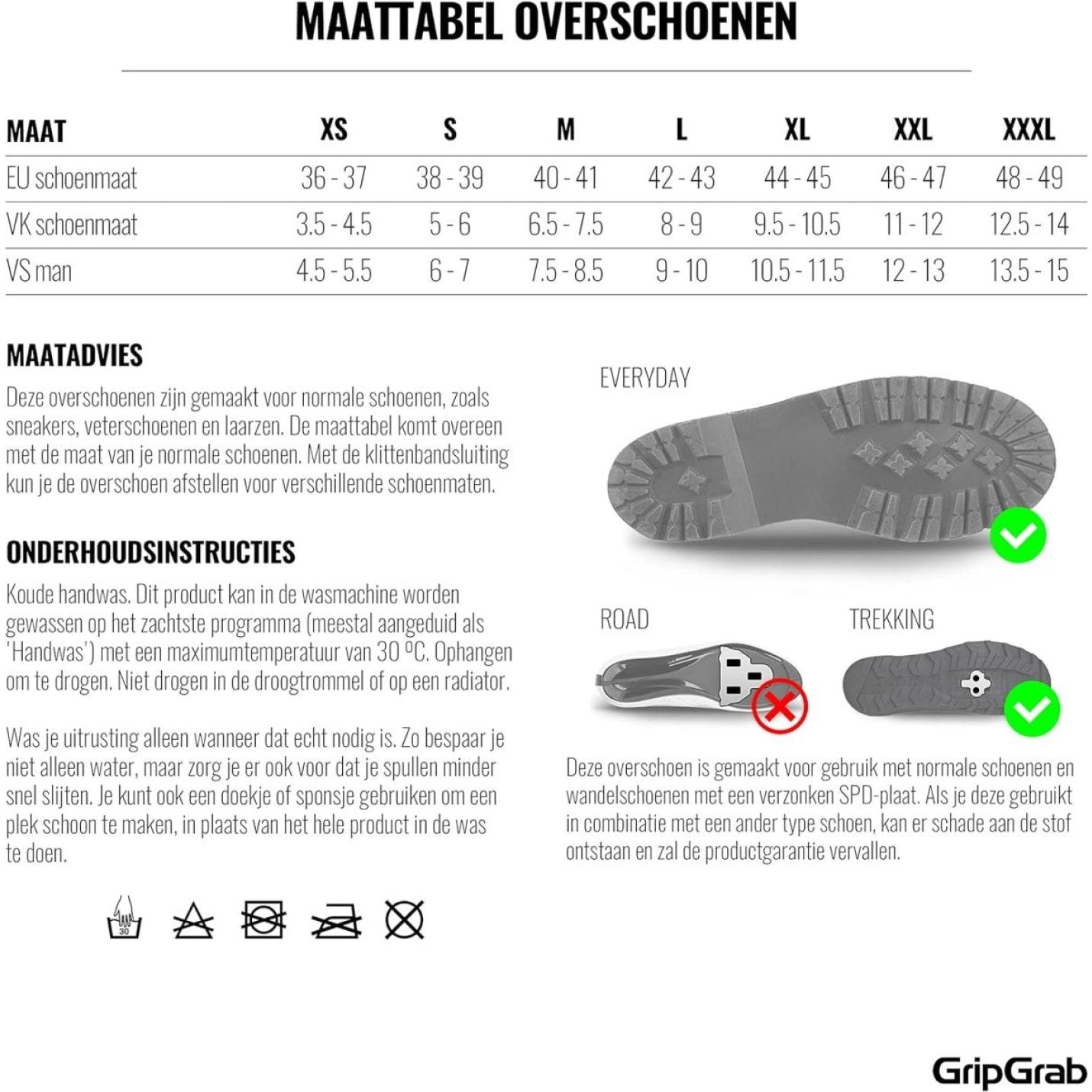 Maattabel voor Regenoverschoenen voor fietsers: blijf droog en stijlvol met wasinstructies en informatie over producteigenschappen, waaronder waterdichtheid en machinebestendigheid