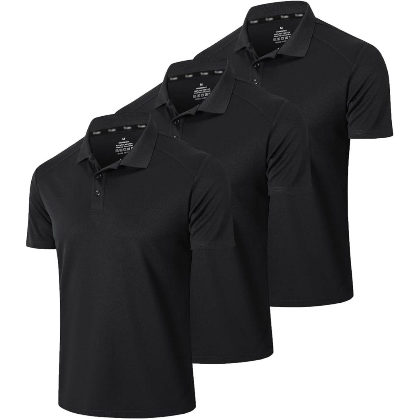 Poloshirts voor heren, 3-pack, met korte mouwen, Dry Fit, lichtgewicht, golf, casual, kraag, tops, luchtdoorlatend, vochtabsorberend, werk, shirts - happygetfit.com