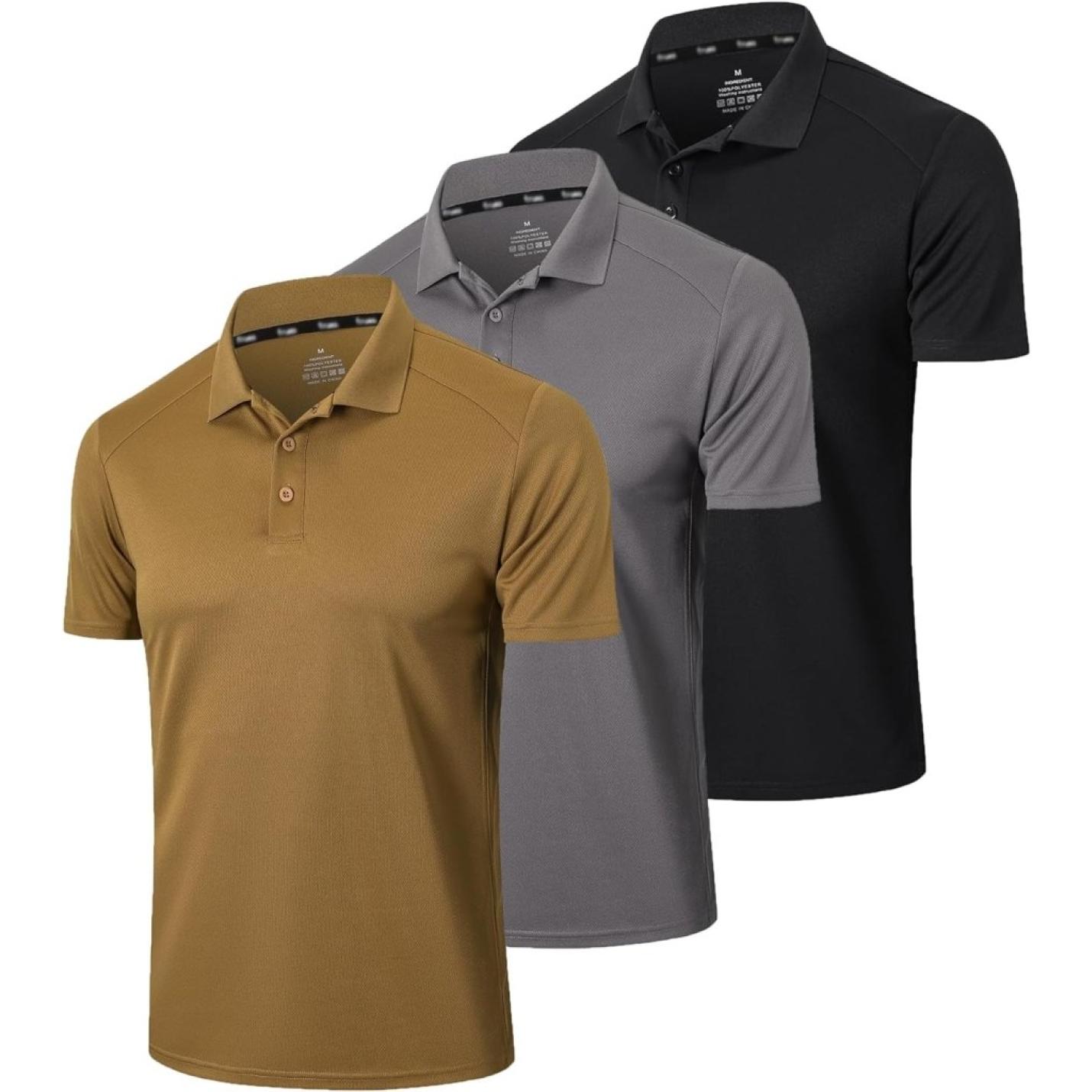 Poloshirts voor heren, 3-pack, met korte mouwen, Dry Fit, lichtgewicht, golf, casual, kraag, tops, luchtdoorlatend, vochtabsorberend, werk, shirts - happygetfit.com