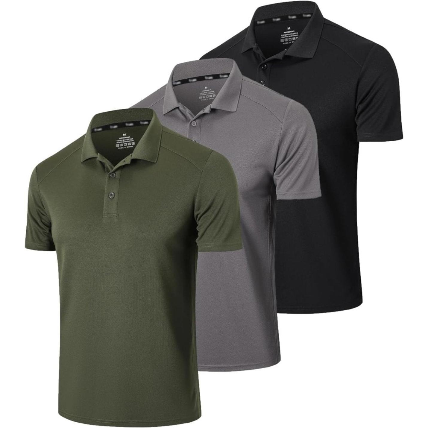 Poloshirts voor heren, 3-pack, met korte mouwen, Dry Fit, lichtgewicht, golf, casual, kraag, tops, luchtdoorlatend, vochtabsorberend, werk, shirts - happygetfit.com