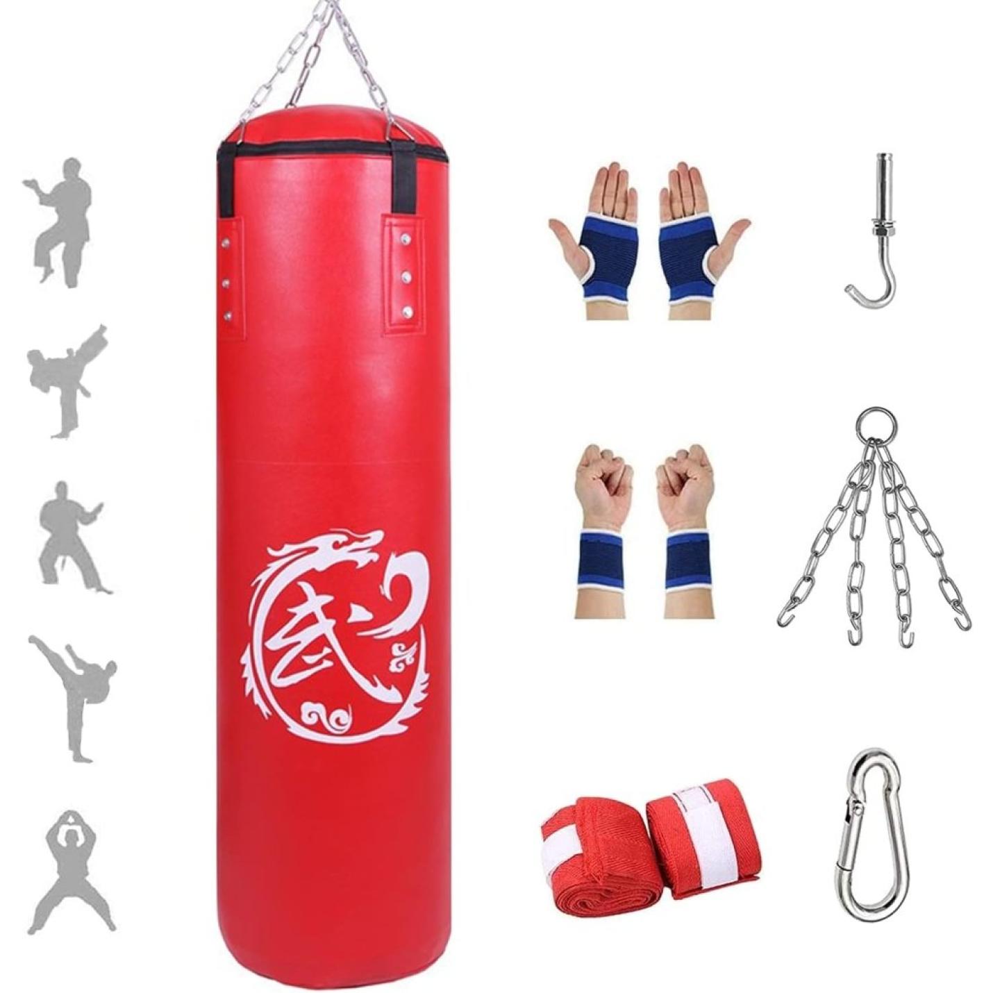 Set hangende Bokszakken - Bokszakken voor Volwassenen, hoogwaardig PU-leer, Kickboksen in Vechtsporten, Muay Thai, MMA-Training, Stootzandzak voor Boksfitness (Geen vulling) - happygetfit.com