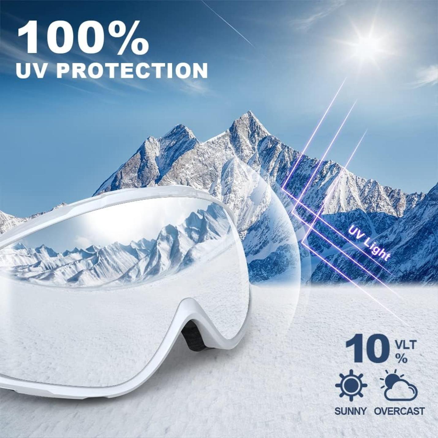 Skibril,Skibrillen Dames Heren Volwassenen voor Brildragers OTG,UV Bescherming Anti Mist Ski Goggles Bolvormige Spiegel - happygetfit.com