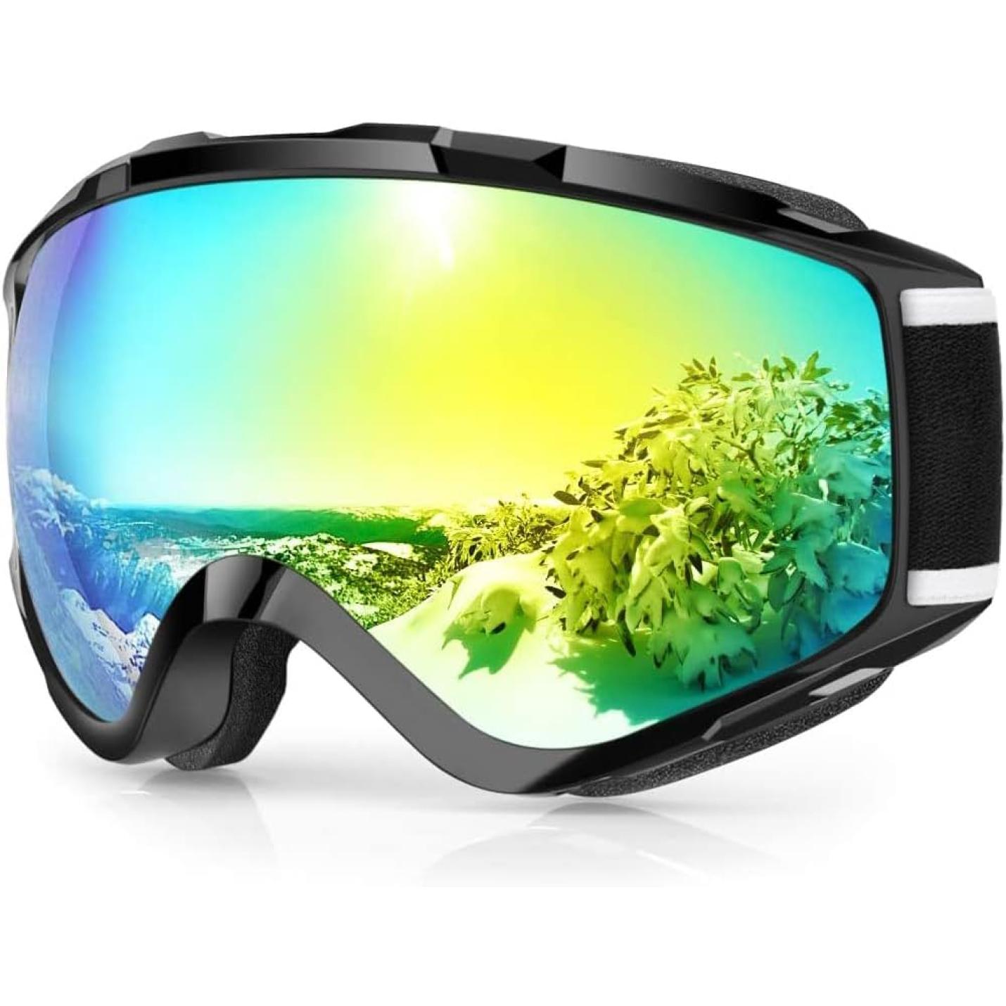 Skibril,Skibrillen Dames Heren Volwassenen voor Brildragers OTG,UV Bescherming Anti Mist Ski Goggles Bolvormige Spiegel - happygetfit.com