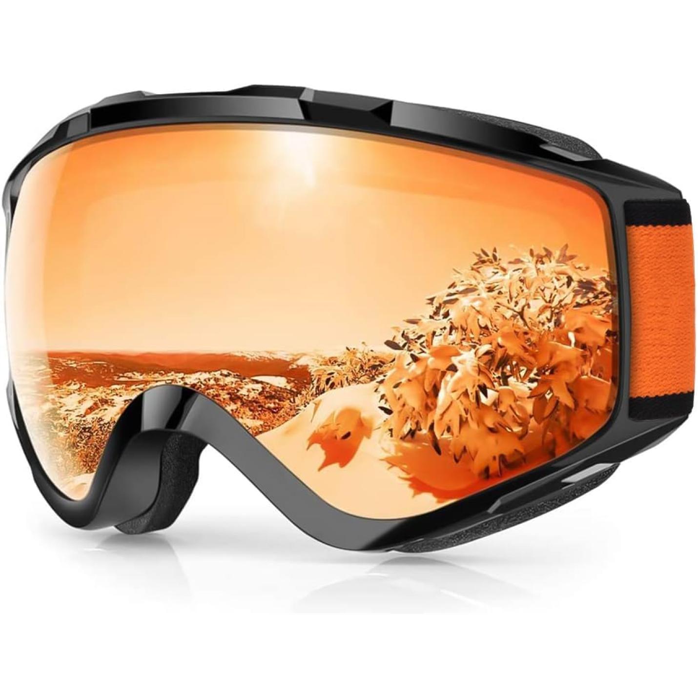 Skibril,Skibrillen Dames Heren Volwassenen voor Brildragers OTG,UV Bescherming Anti Mist Ski Goggles Bolvormige Spiegel - happygetfit.com