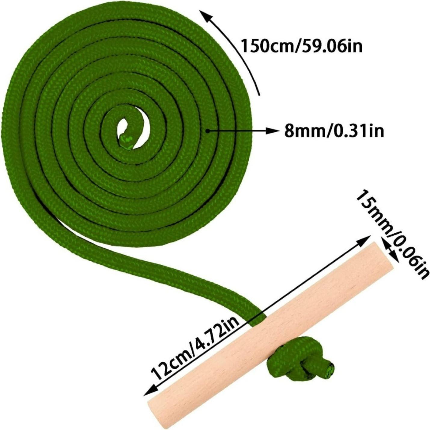 Een opgerolde groene yogamat met aangegeven afmetingen en een houten blok, gebruikt voor wintersporttraining, met aangegeven maat.
Productnaam: Sleeën in de sneeuw? Met dit touw is het kinderspel!