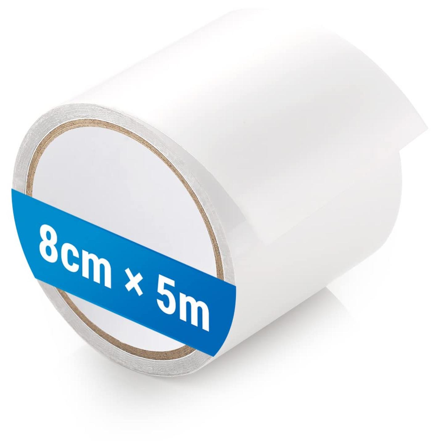 Een rol tenttape met de afmetingen "8 cm x 5 m" op een witte achtergrond.