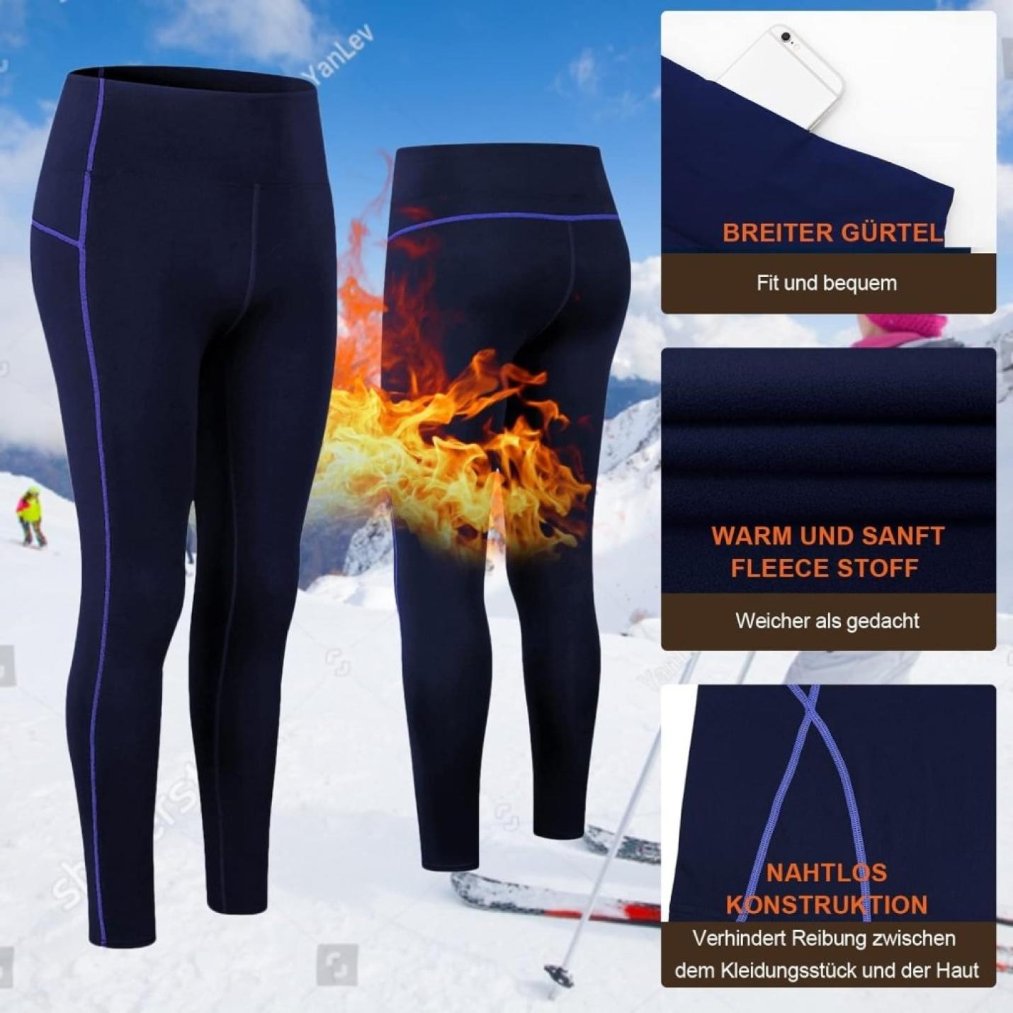 Thermisch ondergoed voor dames, met winddichte opstaande kraag, set thermisch ondergoed, ski-ondergoed, ademend, flexibel, thermo-onderhemd en -broek - happygetfit.com