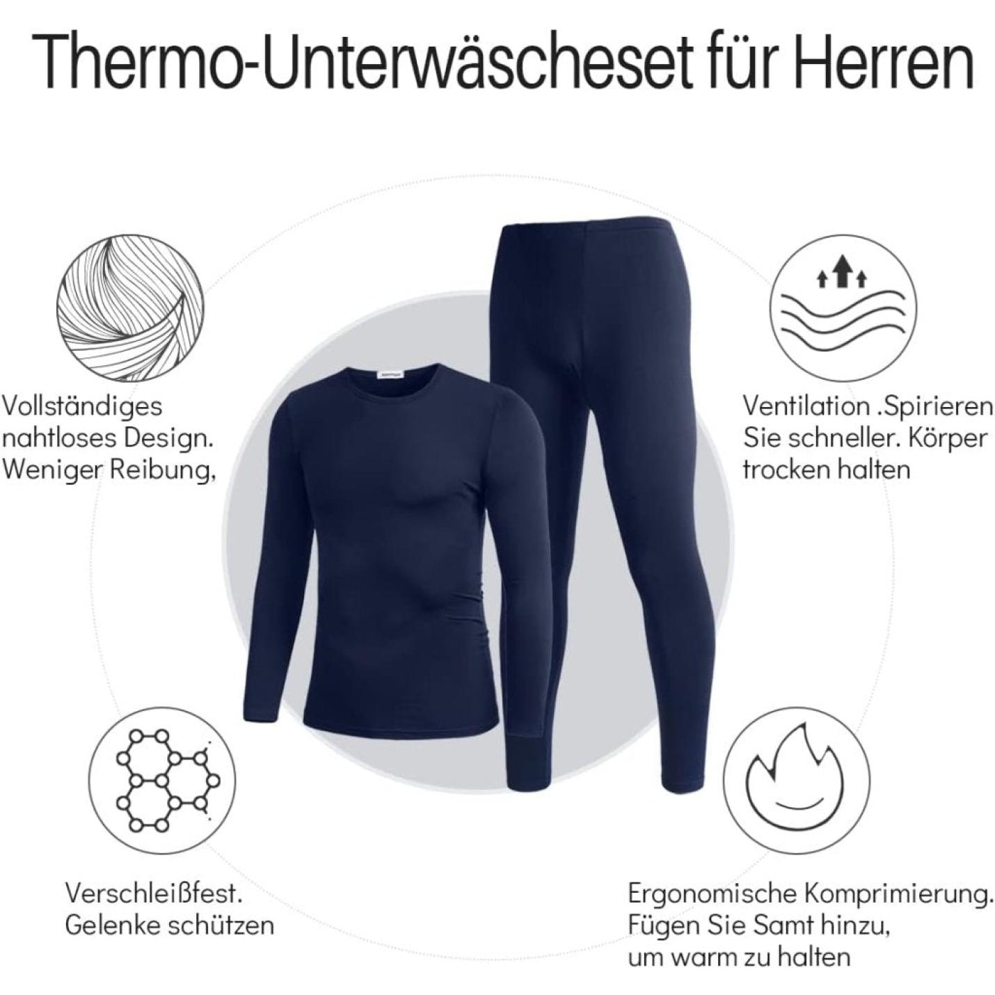 Thermisch ondergoed voor heren, ademend, functioneel ondergoed, lang thermo-ondergoed met warme basislaag voor skiën, winter, sport - happygetfit.com