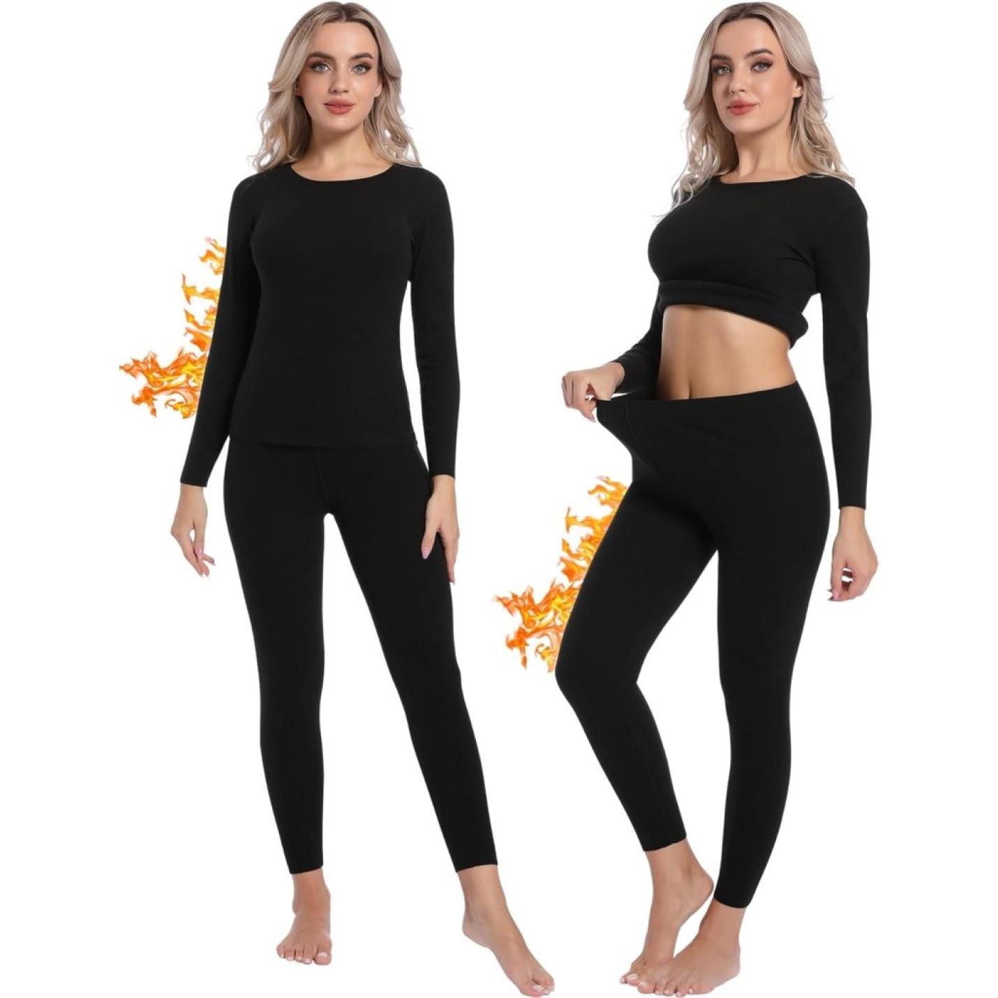 Thermo ondergoed voor dames, set met een boven- en onderstuk, winterondergoed, ski-ondergoed, warme thermische ondergoedset - happygetfit.com