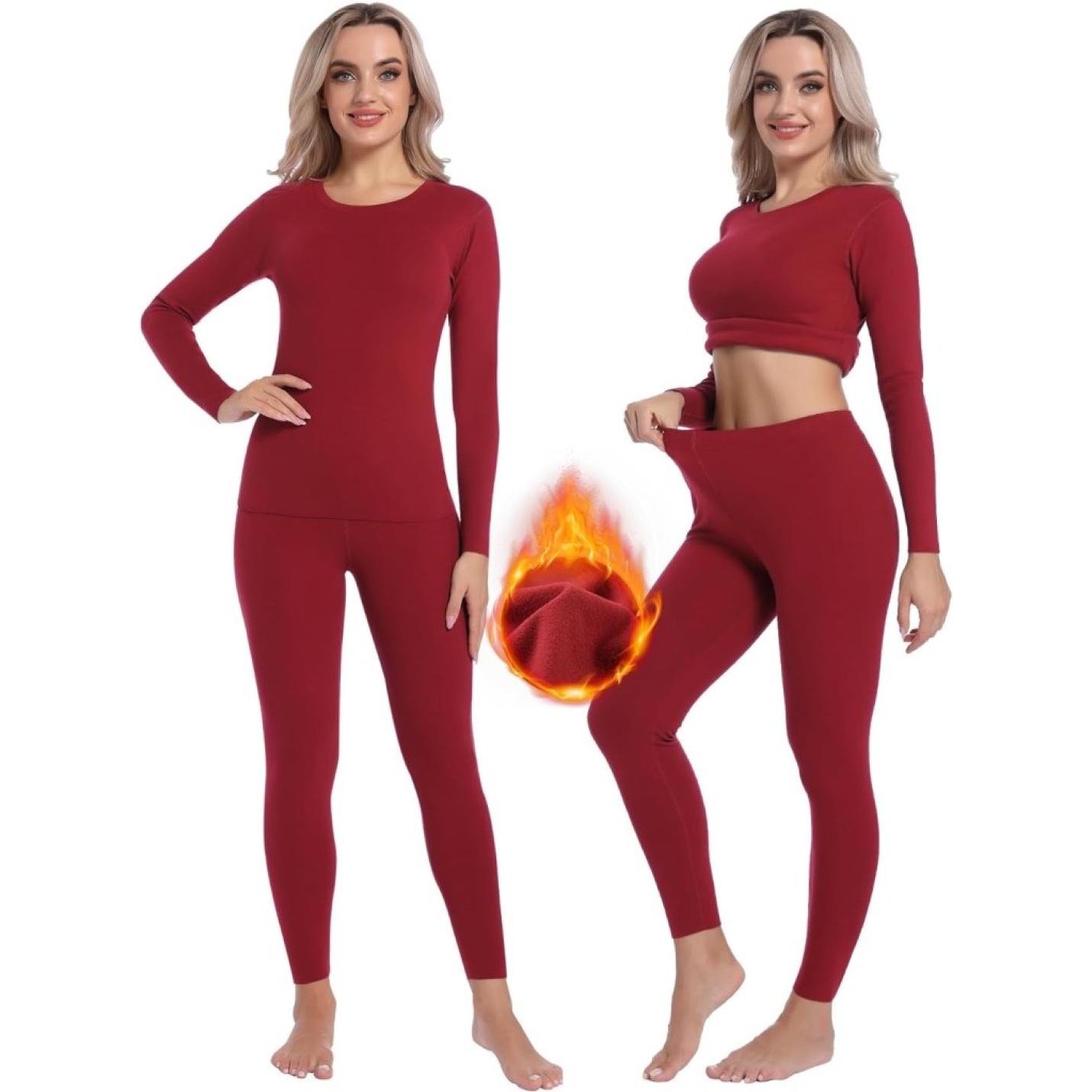 Thermo ondergoed voor dames, set met een boven- en onderstuk, winterondergoed, ski-ondergoed, warme thermische ondergoedset - happygetfit.com