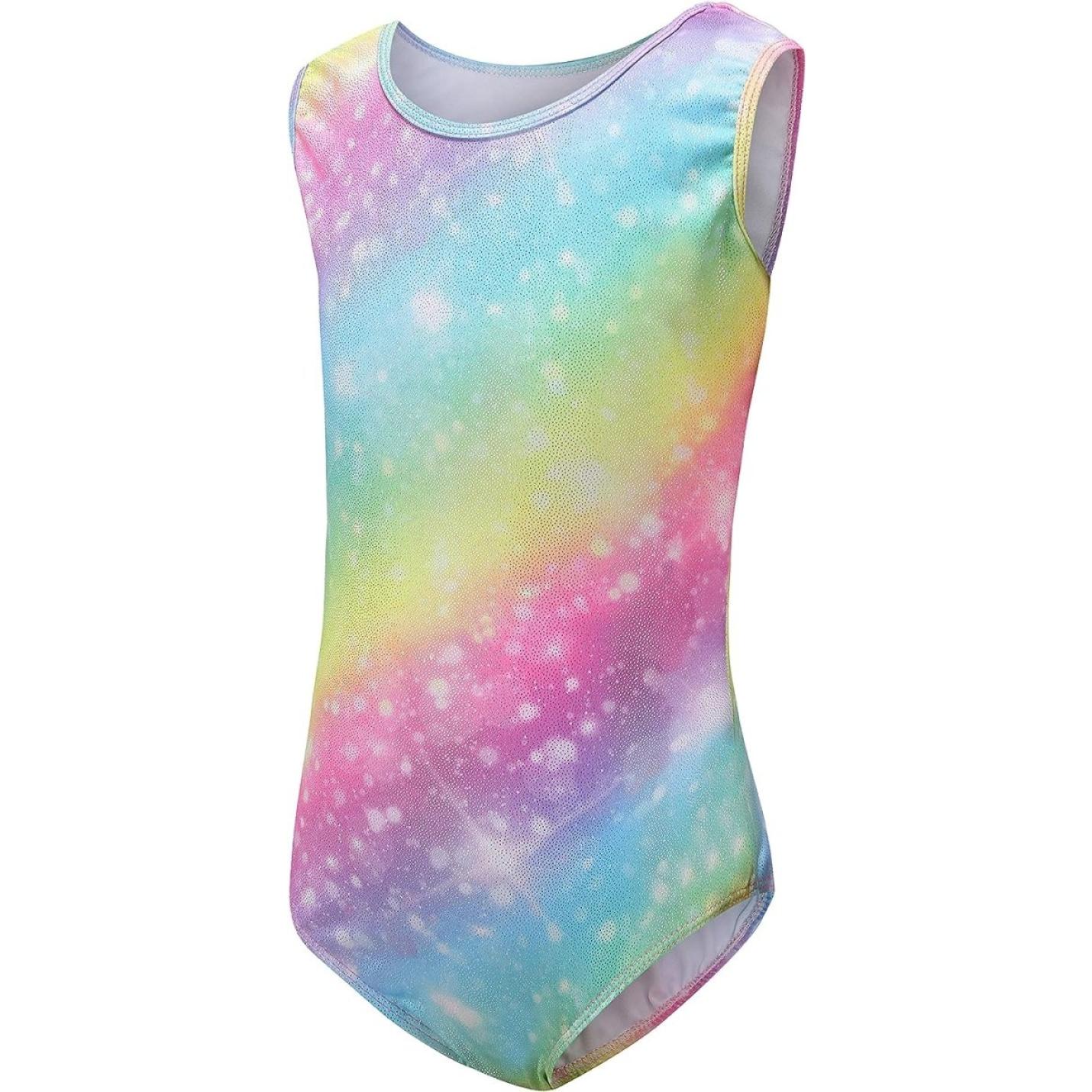 Kleurrijke Tie-Dye Turnpakjes voor meisjes met een pastel regenboogpatroon met sterachtige spikkels.
Productnaam: Turnpakjes voor meisjes: laat je dochter schitteren op het sportveld