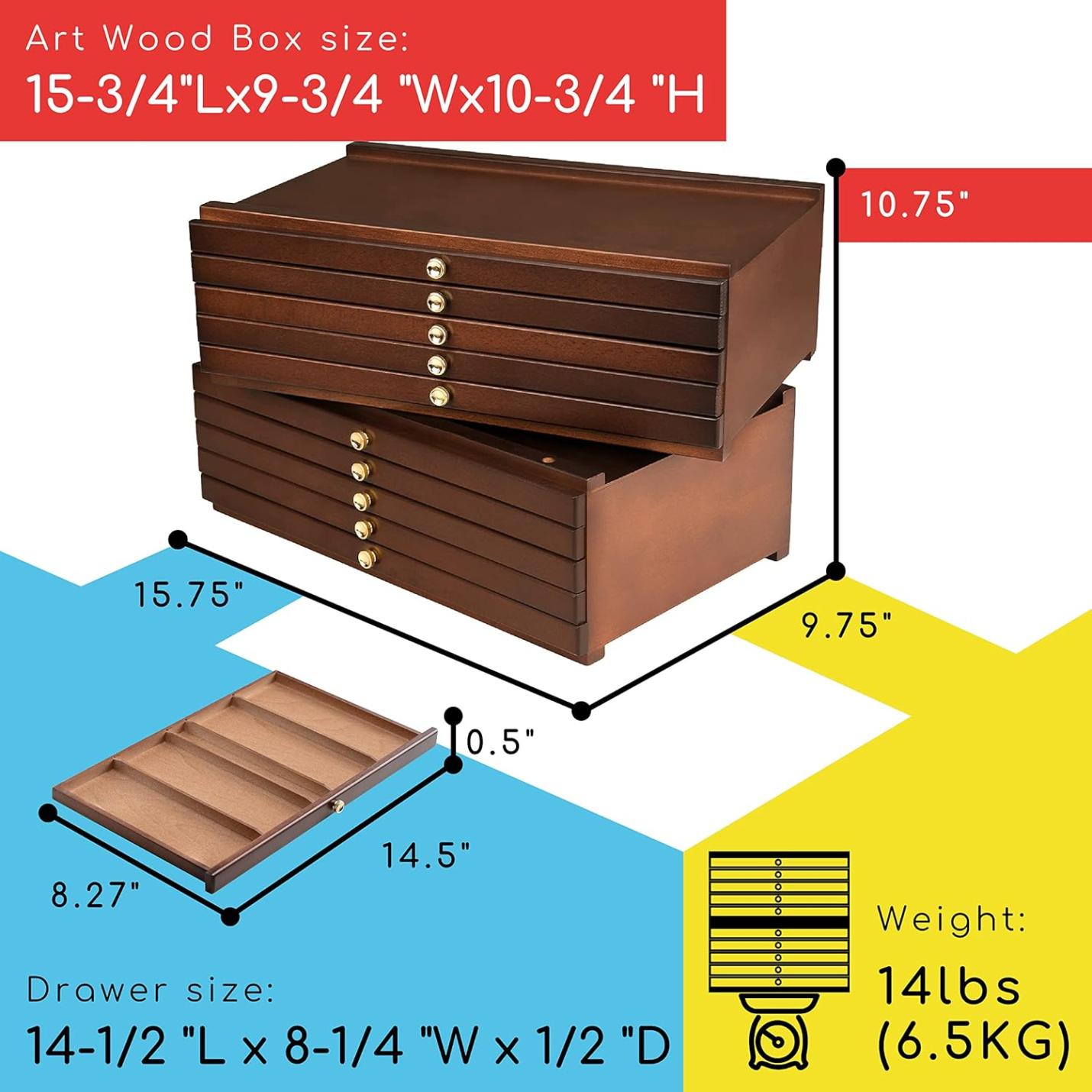 Uw creativiteit organiseren met deze elegante en functionele Sakura kunstenaarsbenodigdheden opbergdoos met meerdere lades en messing trekgrepen, met afmetingen en gewicht details.