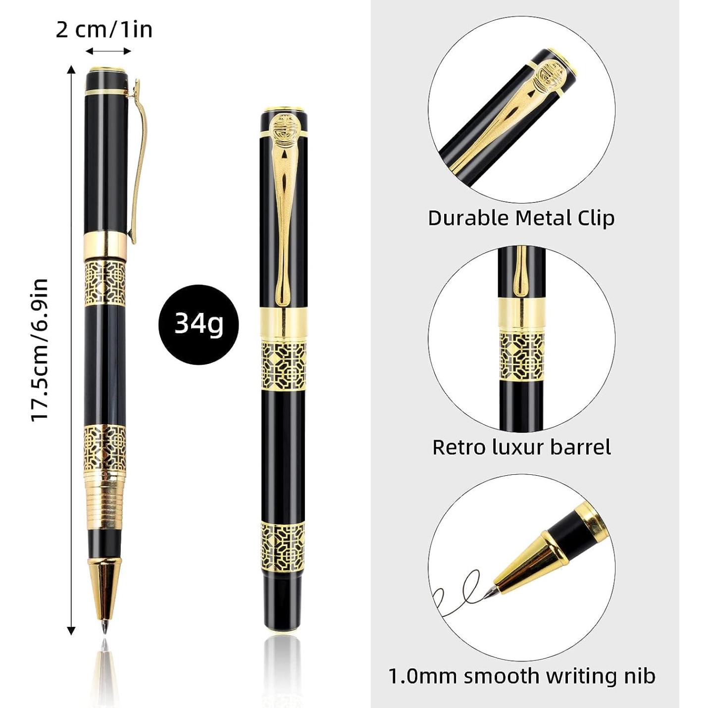 Elegante zwart-gouden Verleidelijke luxe balpen met metalen clip en 1,0 mm penpunt, met een gedetailleerd ontwerp op de houder en een comfortabele grip.