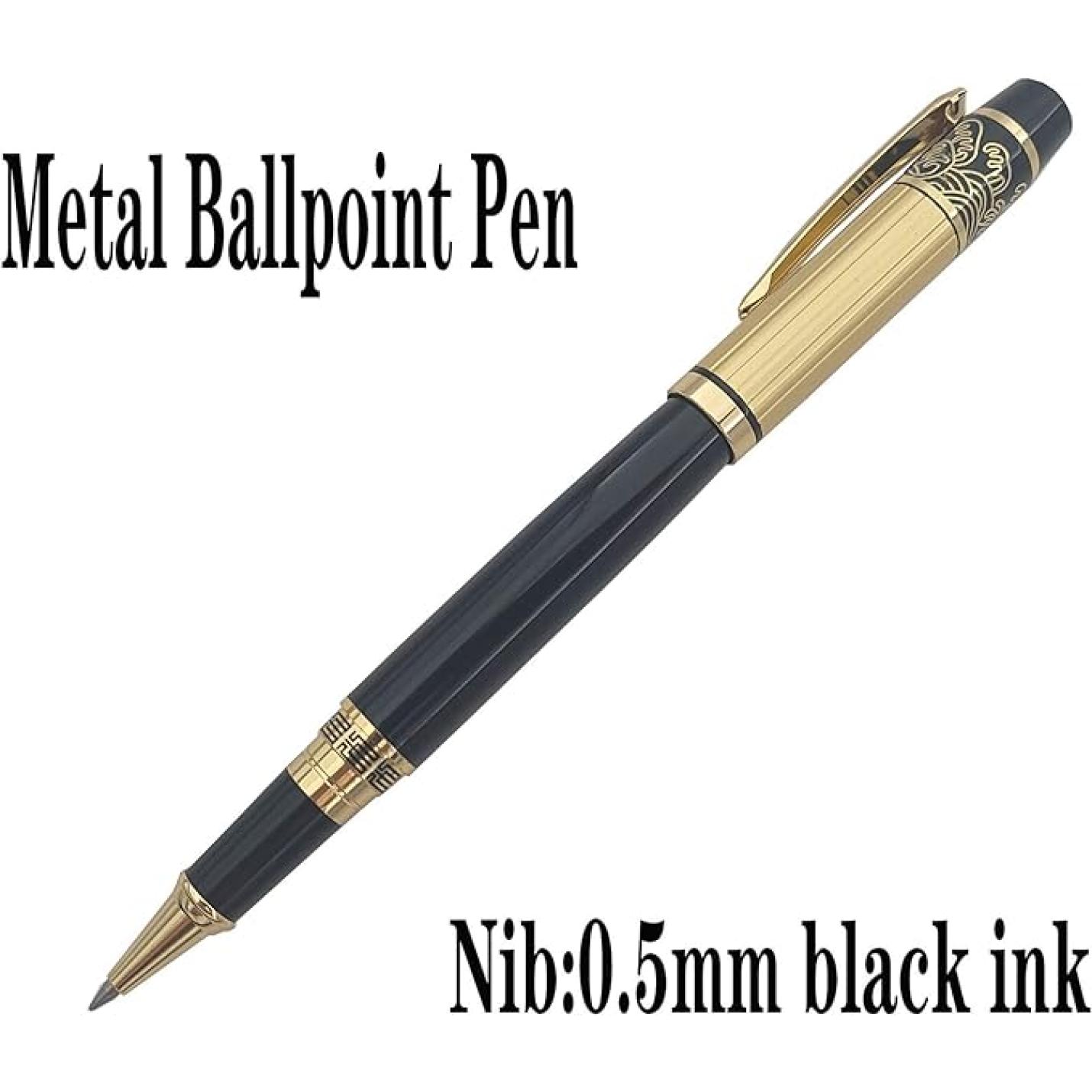 Elegante metalen rollerbalpen met 0,5 mm penpunt en zwarte inkt, wat zorgt voor een mysterieuze schrijfervaring.