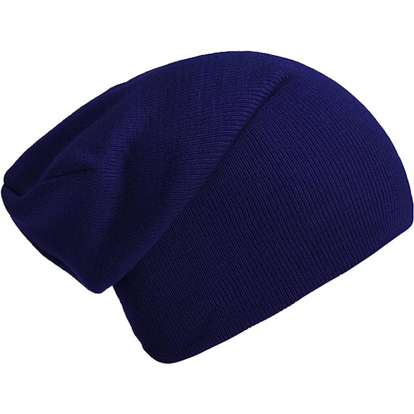 Blauwe Slouch Beanie hoed op een witte achtergrond.
Productnaam: Slouch mutsen: de perfecte wintermuts voor dames en heren