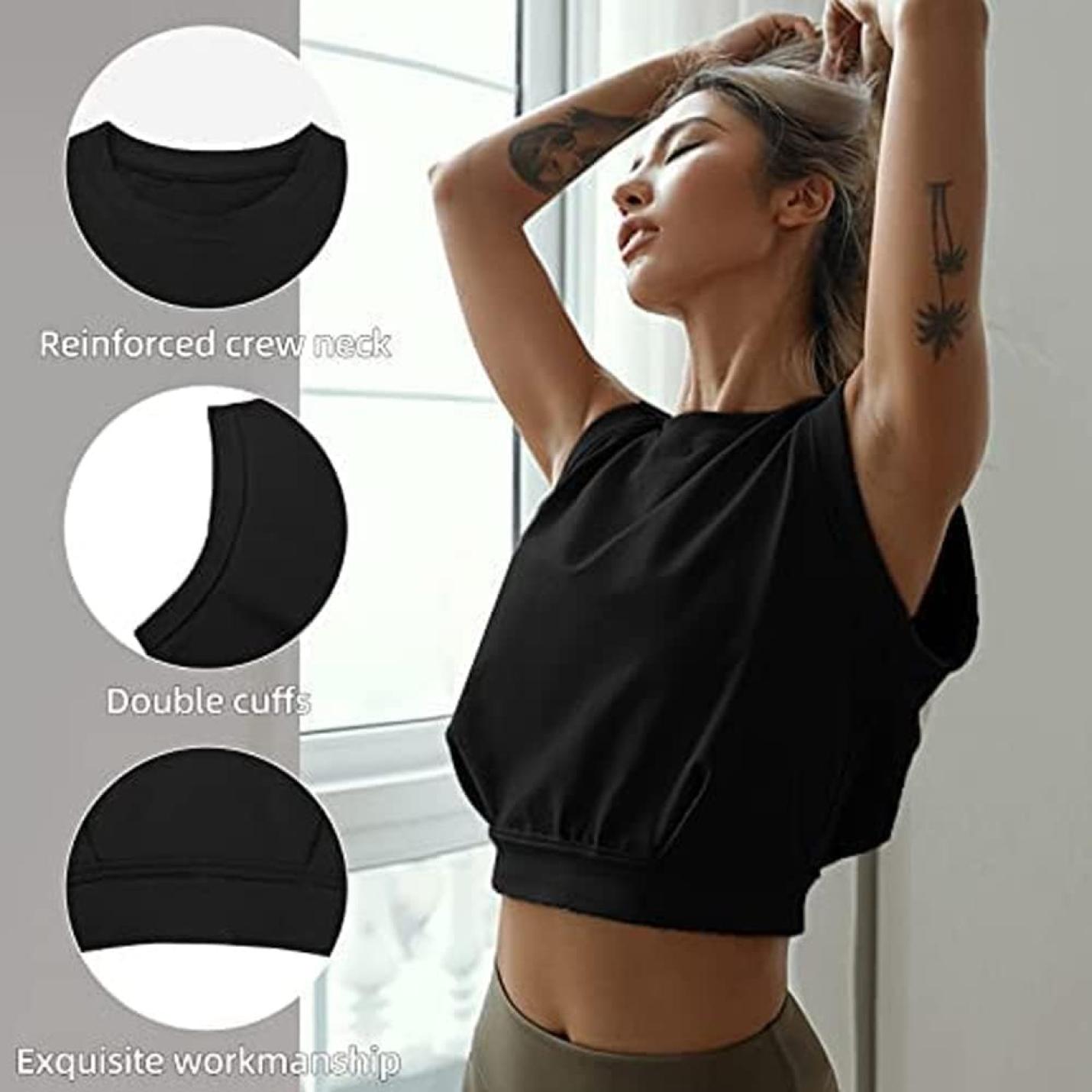 Workout Tops voor Vrouwen Mouwloos Crop Tank Top Losse Fit Ronde Hals Vest Tops Yoga Gym Running Crop Top Hemd Blouses Shirt - happygetfit.com