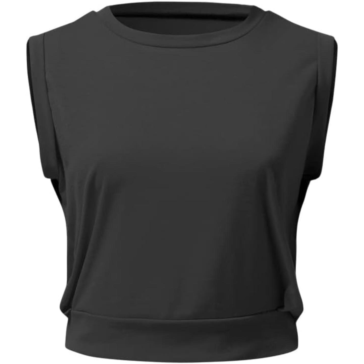 Workout Tops voor Vrouwen Mouwloos Crop Tank Top Losse Fit Ronde Hals Vest Tops Yoga Gym Running Crop Top Hemd Blouses Shirt - happygetfit.com