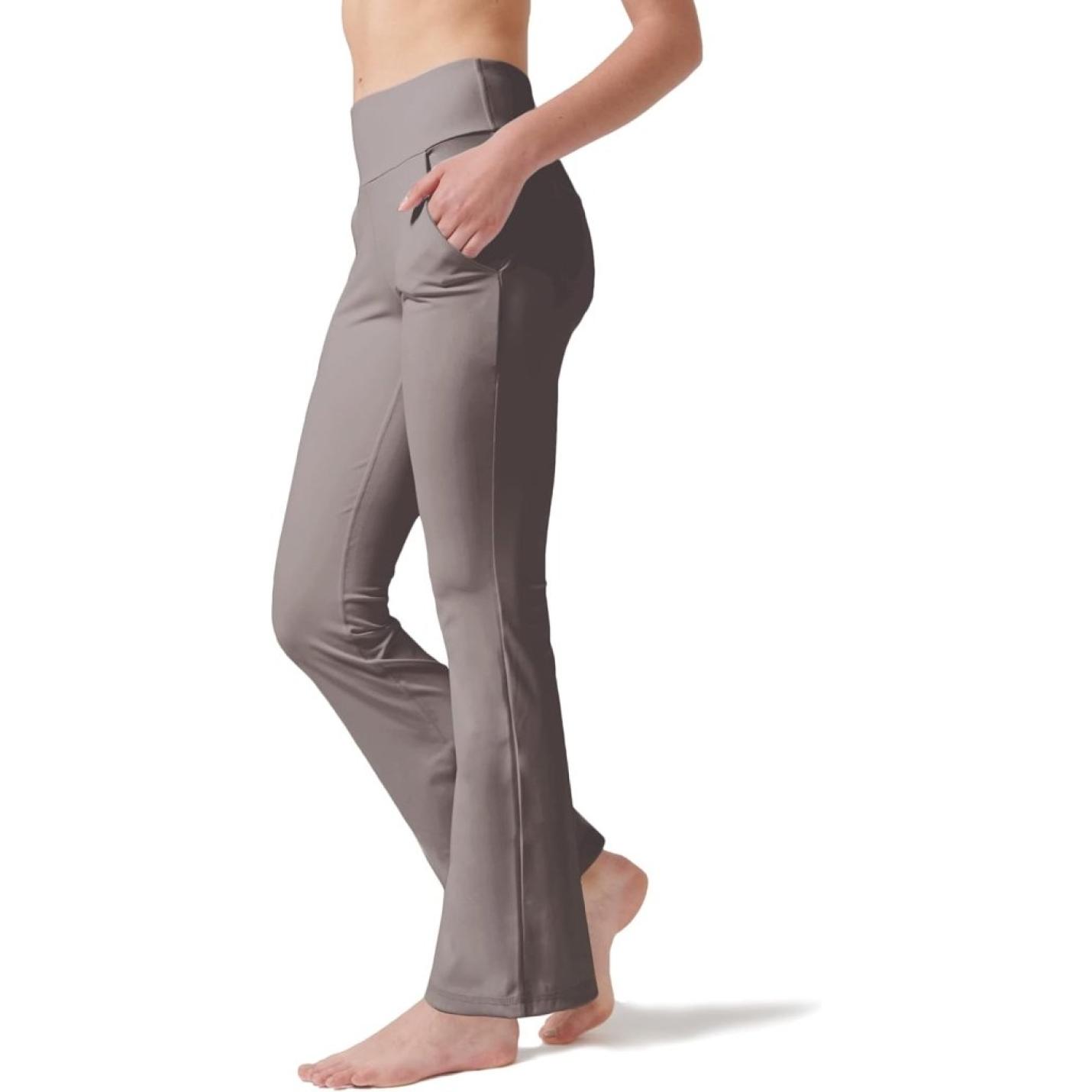 Yoga Broek voor Vrouwen Tummy Control Workout Bootleg Broek Hoge Taille 4 Way Stretch Broek met Binnenzakken, Lichtbruin, - happygetfit.com