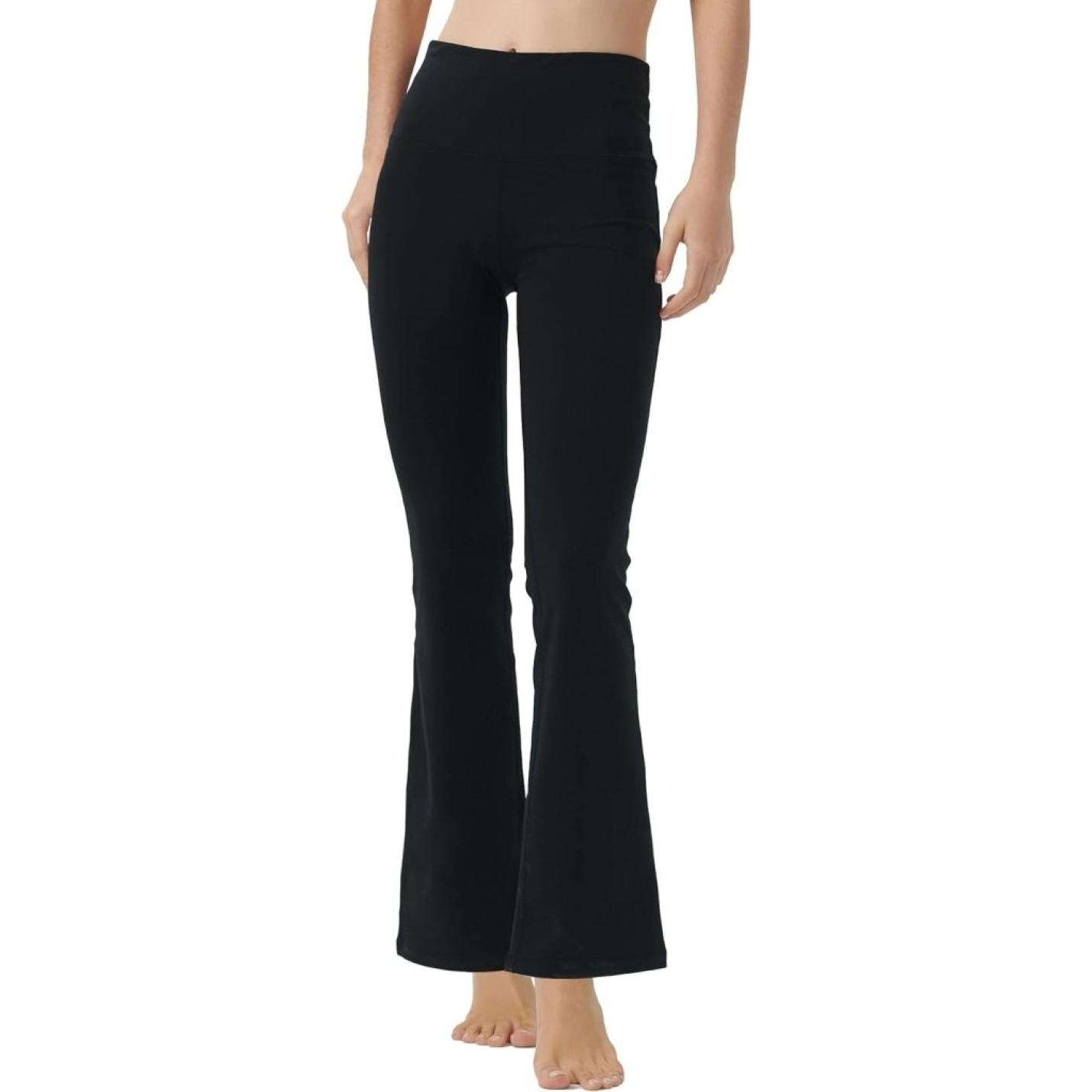 Yoga Broek voor Vrouwen Tummy Control Workout Bootleg Broek Hoge Taille 4 Way Stretch Broek met Binnenzakken, Lichtbruin, - happygetfit.com