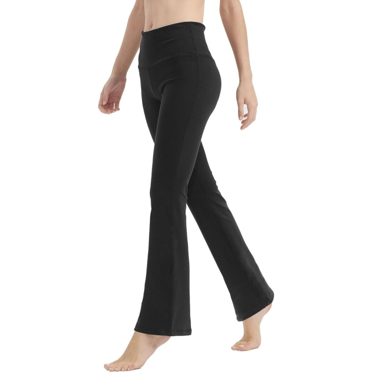 Yoga Broek voor Vrouwen Tummy Control Workout Bootleg Broek Hoge Taille 4 Way Stretch Broek met Binnenzakken, Lichtbruin, - happygetfit.com