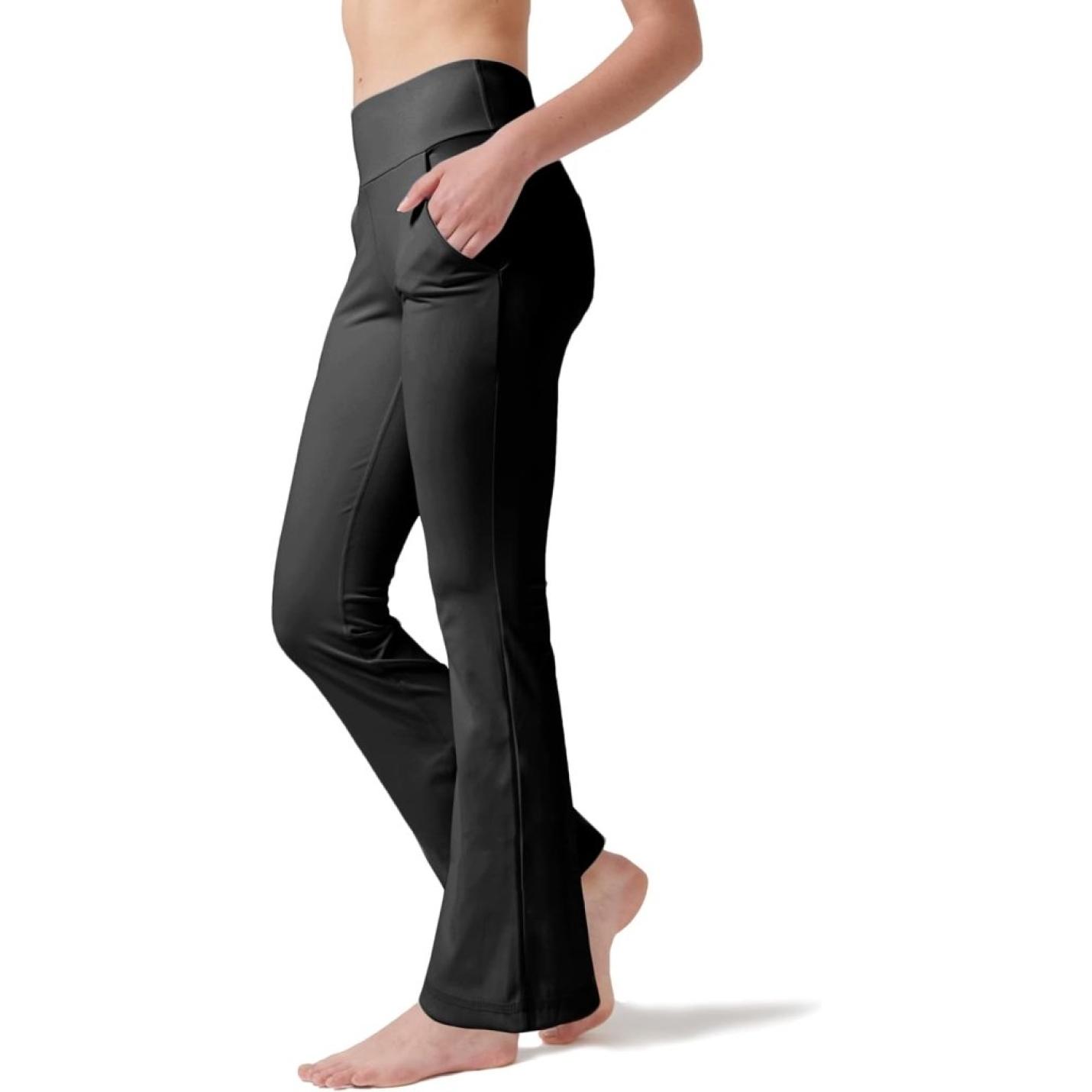 Yoga Broek voor Vrouwen Tummy Control Workout Bootleg Broek Hoge Taille 4 Way Stretch Broek met Binnenzakken, Lichtbruin, - happygetfit.com