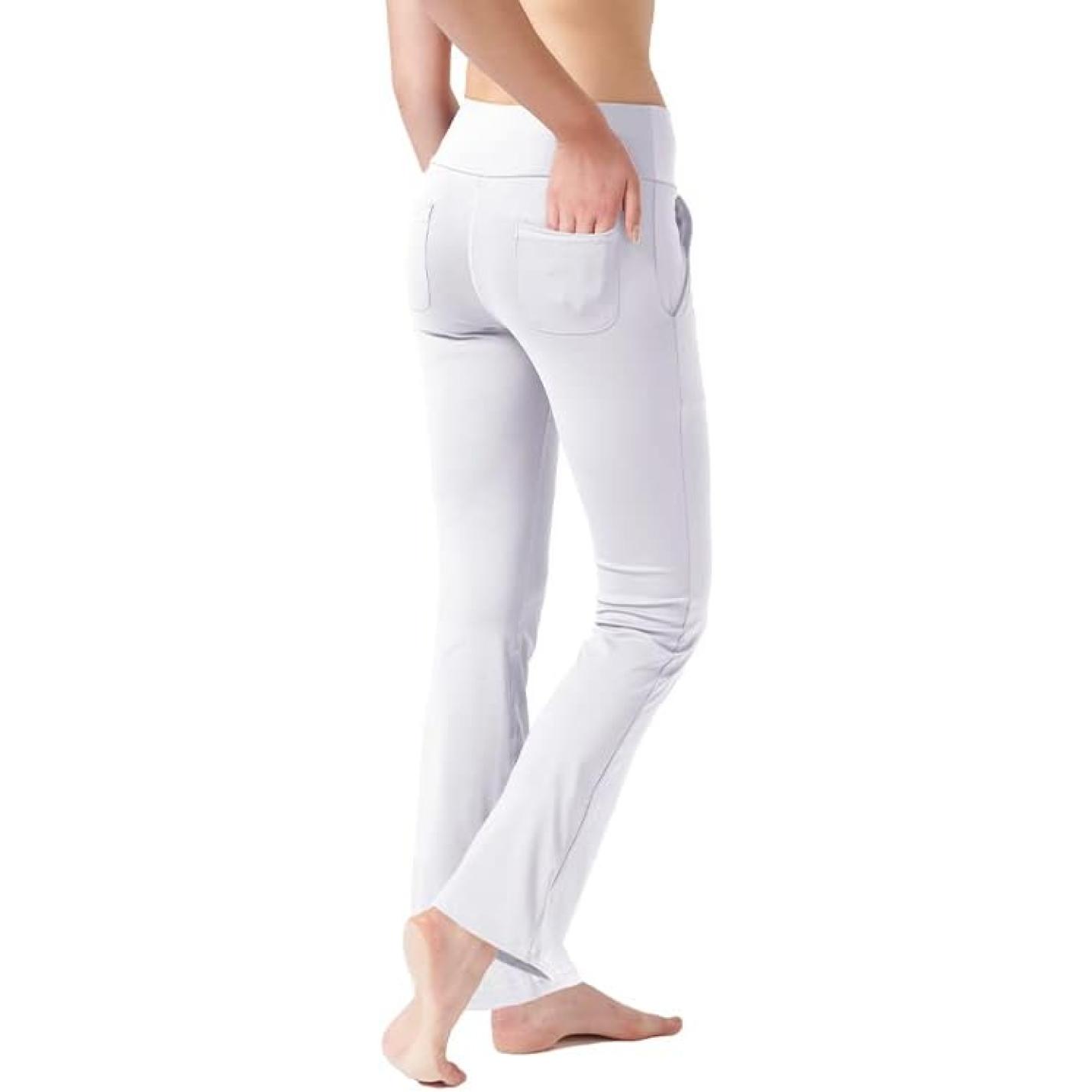 Yoga Broek voor Vrouwen Tummy Control Workout Bootleg Broek Hoge Taille 4 Way Stretch Broek met Binnenzakken, Lichtbruin, - happygetfit.com