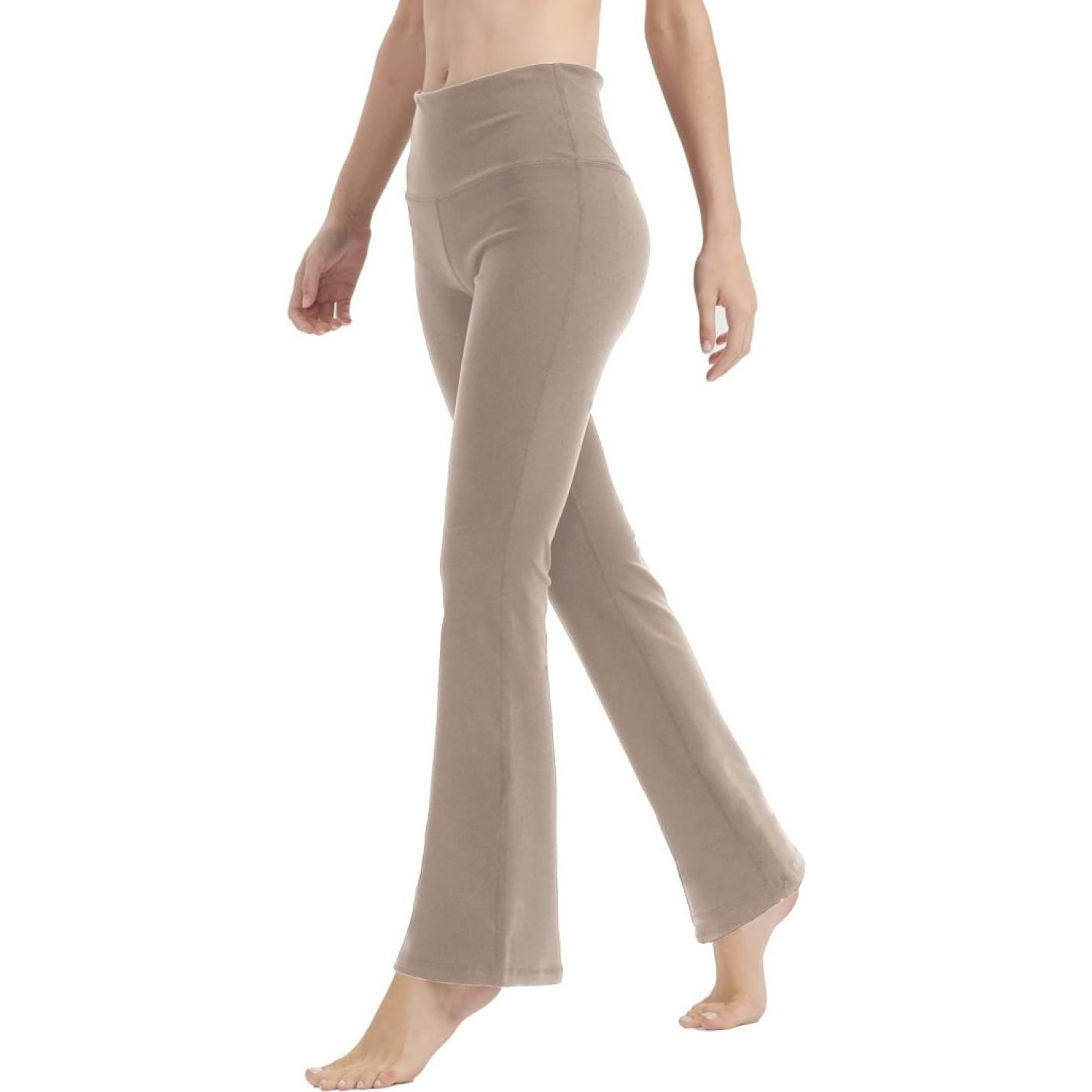 Yoga Broek voor Vrouwen Tummy Control Workout Bootleg Broek Hoge Taille 4 Way Stretch Broek met Binnenzakken, Lichtbruin, - happygetfit.com