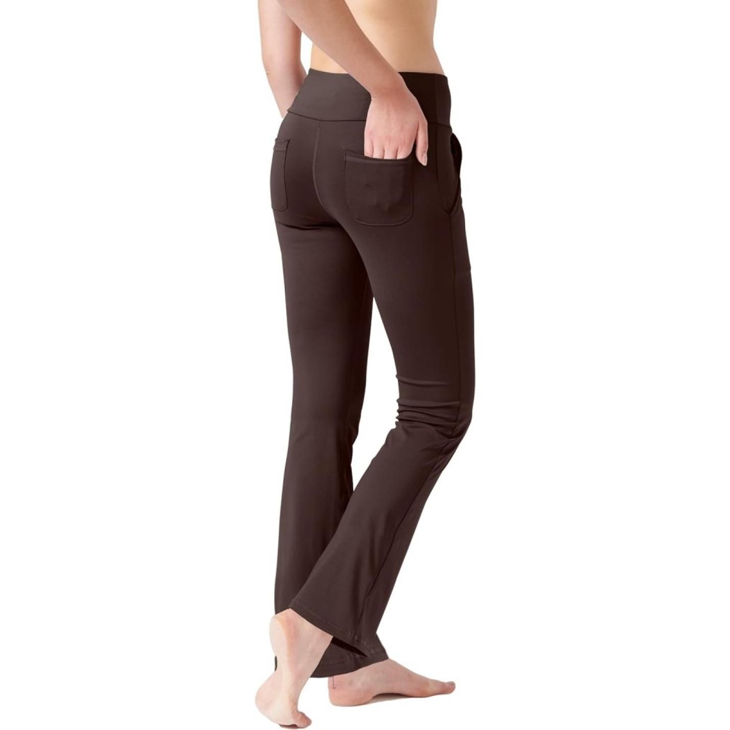 Yoga Broek voor Vrouwen Tummy Control Workout Bootleg Broek Hoge Taille 4 Way Stretch Broek met Binnenzakken, Lichtbruin, - happygetfit.com