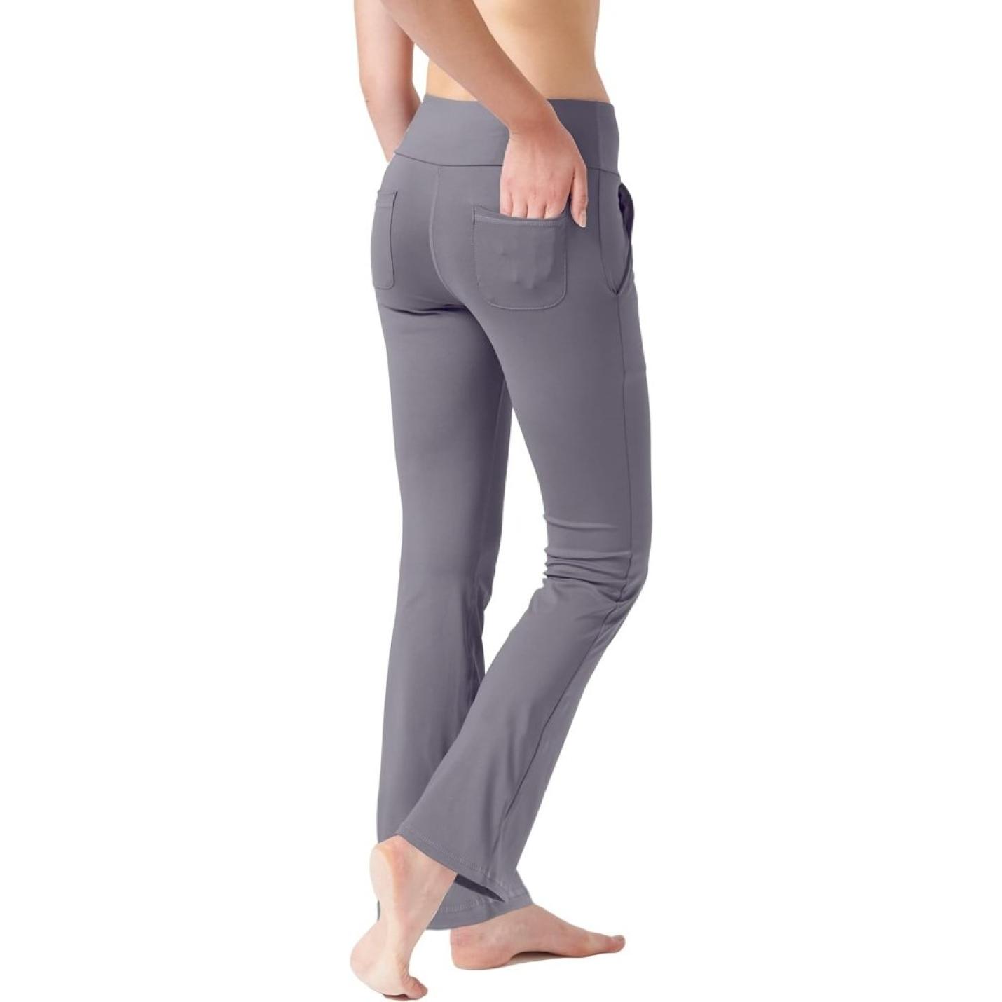 Yoga Broek voor Vrouwen Tummy Control Workout Bootleg Broek Hoge Taille 4 Way Stretch Broek met Binnenzakken, Lichtbruin, - happygetfit.com