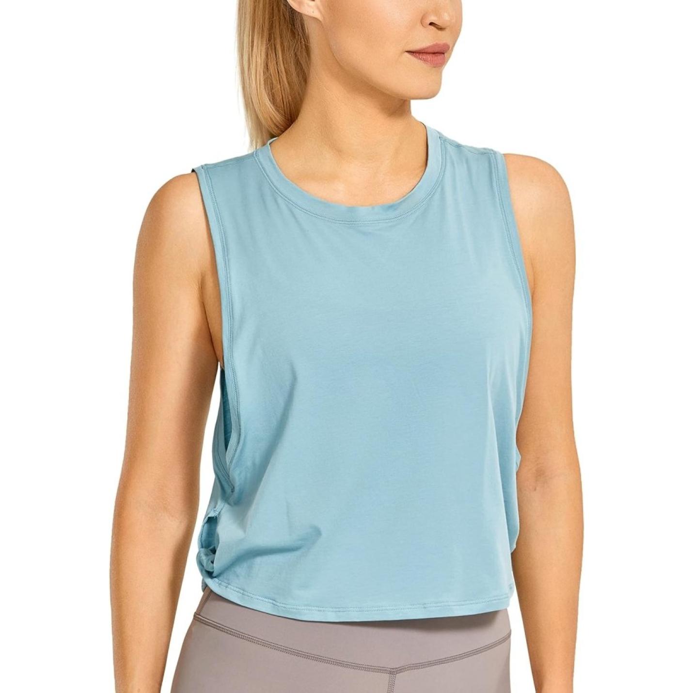 YOGA Dames Pima Cotton Workout Tank Crop Sport Shirt Mouwloos Yoga Running Tops - happygetfit.com