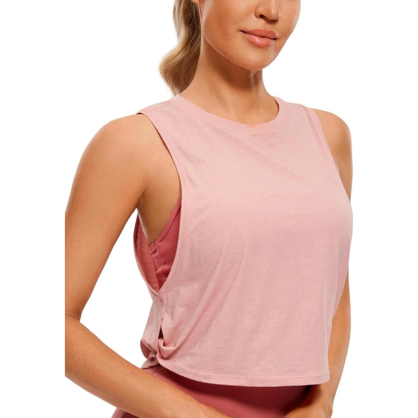 YOGA Dames Pima Cotton Workout Tank Crop Sport Shirt Mouwloos Yoga Running Tops - happygetfit.com