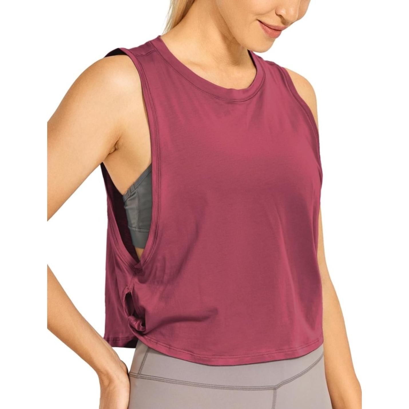 YOGA Dames Pima Cotton Workout Tank Crop Sport Shirt Mouwloos Yoga Running Tops - happygetfit.com