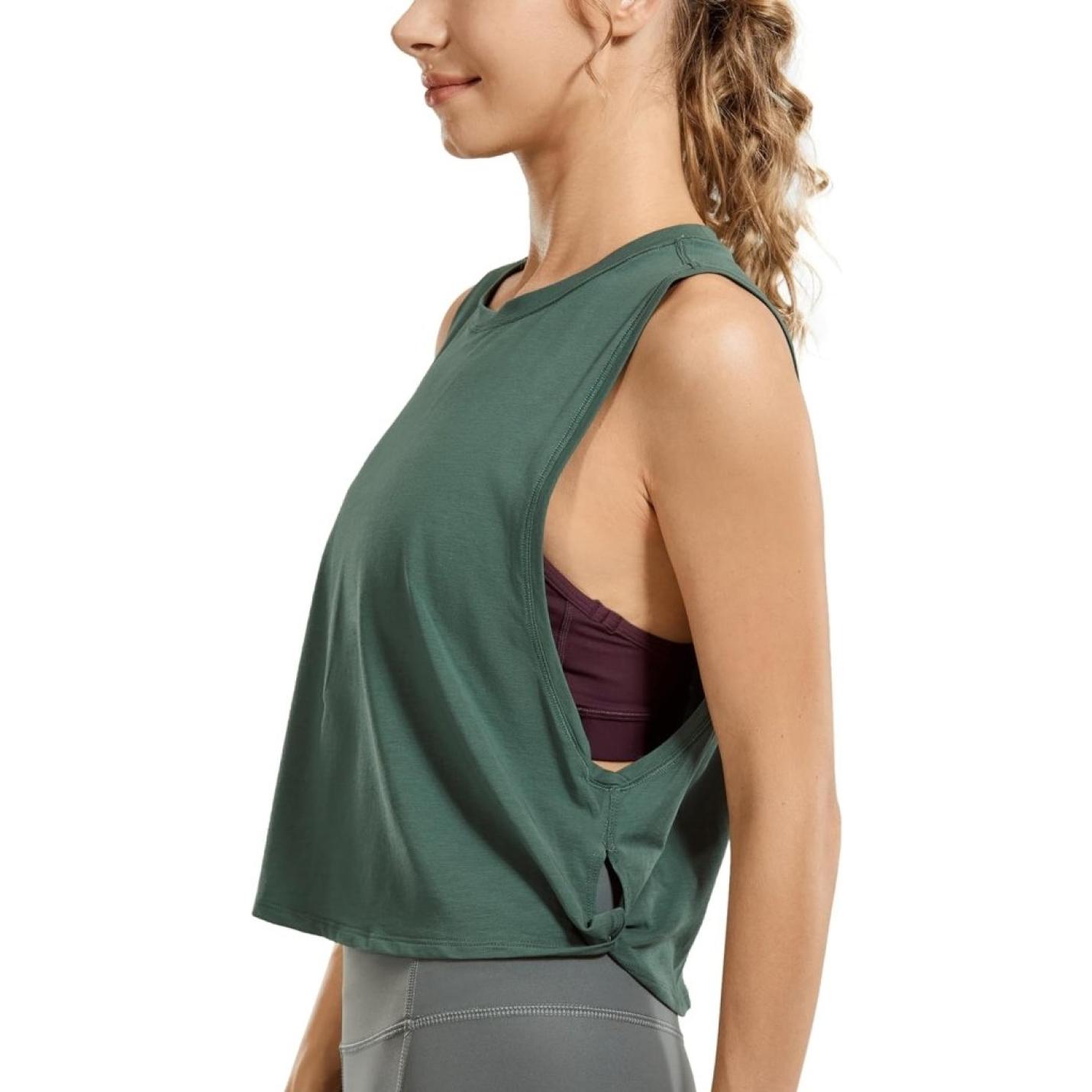 YOGA Dames Pima Cotton Workout Tank Crop Sport Shirt Mouwloos Yoga Running Tops - happygetfit.com