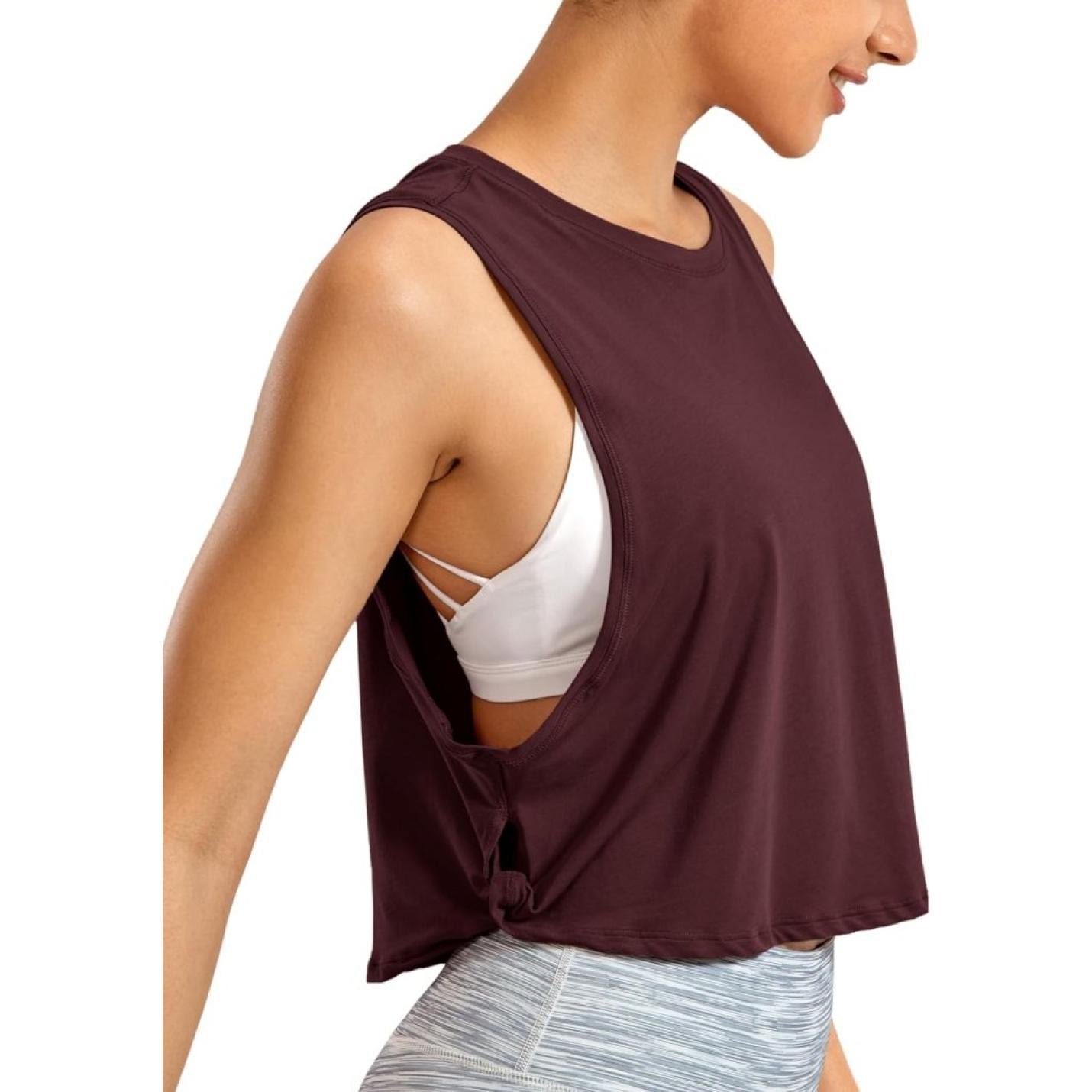 YOGA Dames Pima Cotton Workout Tank Crop Sport Shirt Mouwloos Yoga Running Tops - happygetfit.com