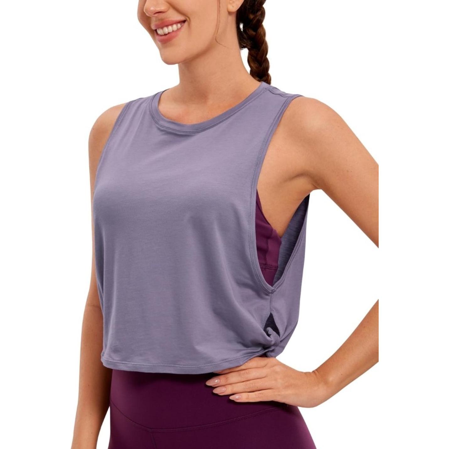 YOGA Dames Pima Cotton Workout Tank Crop Sport Shirt Mouwloos Yoga Running Tops - happygetfit.com