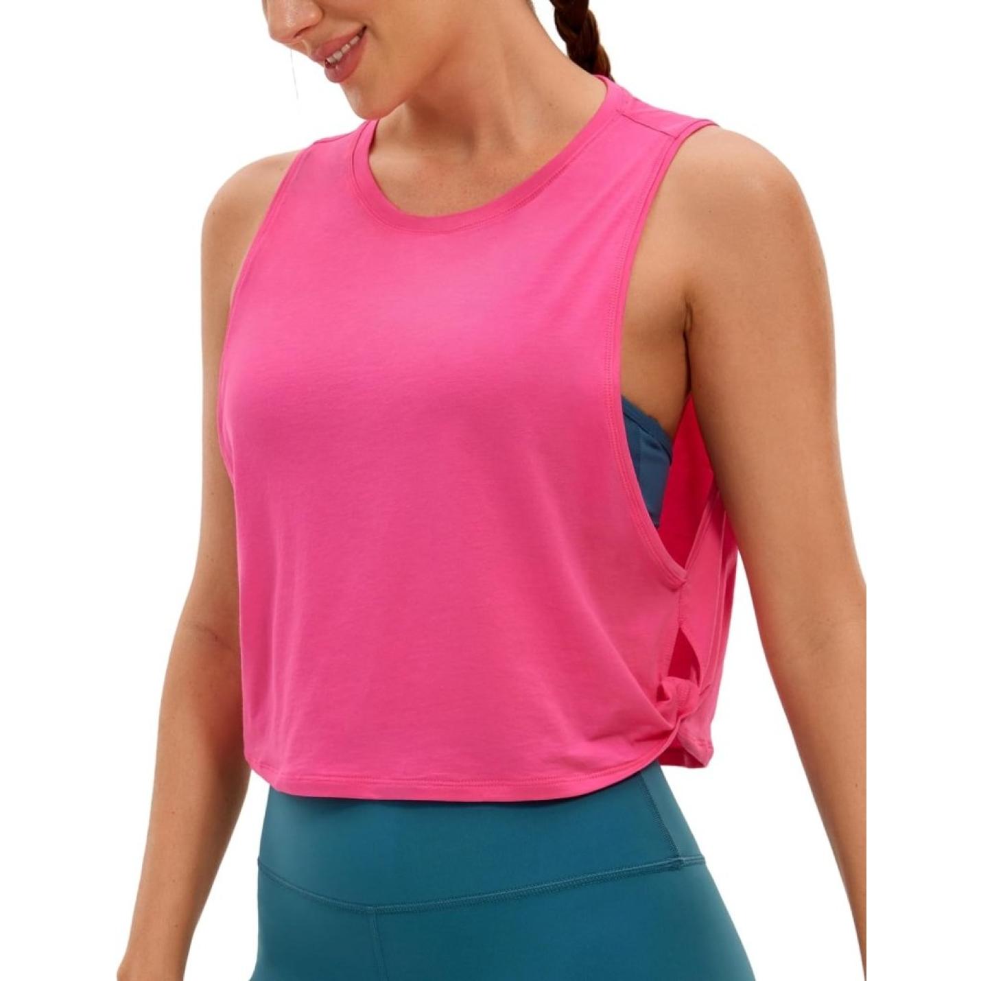 YOGA Dames Pima Cotton Workout Tank Crop Sport Shirt Mouwloos Yoga Running Tops - happygetfit.com