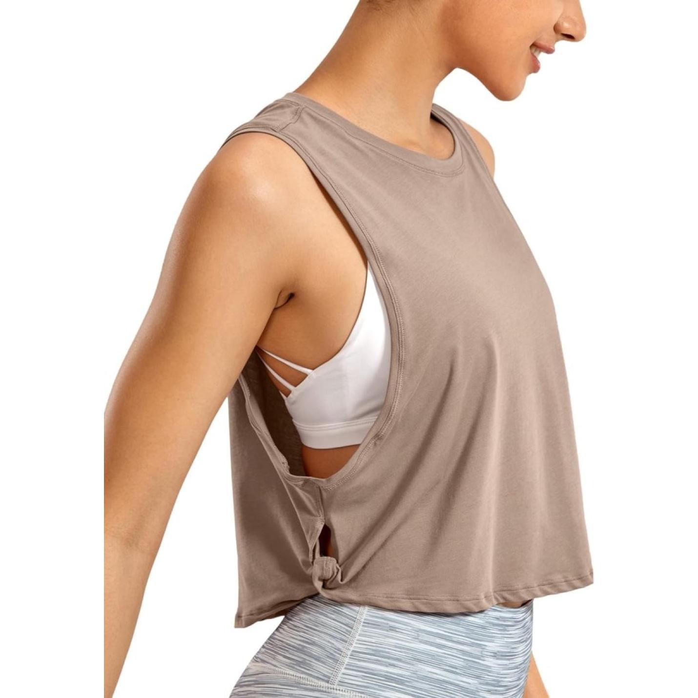 YOGA Dames Pima Cotton Workout Tank Crop Sport Shirt Mouwloos Yoga Running Tops - happygetfit.com