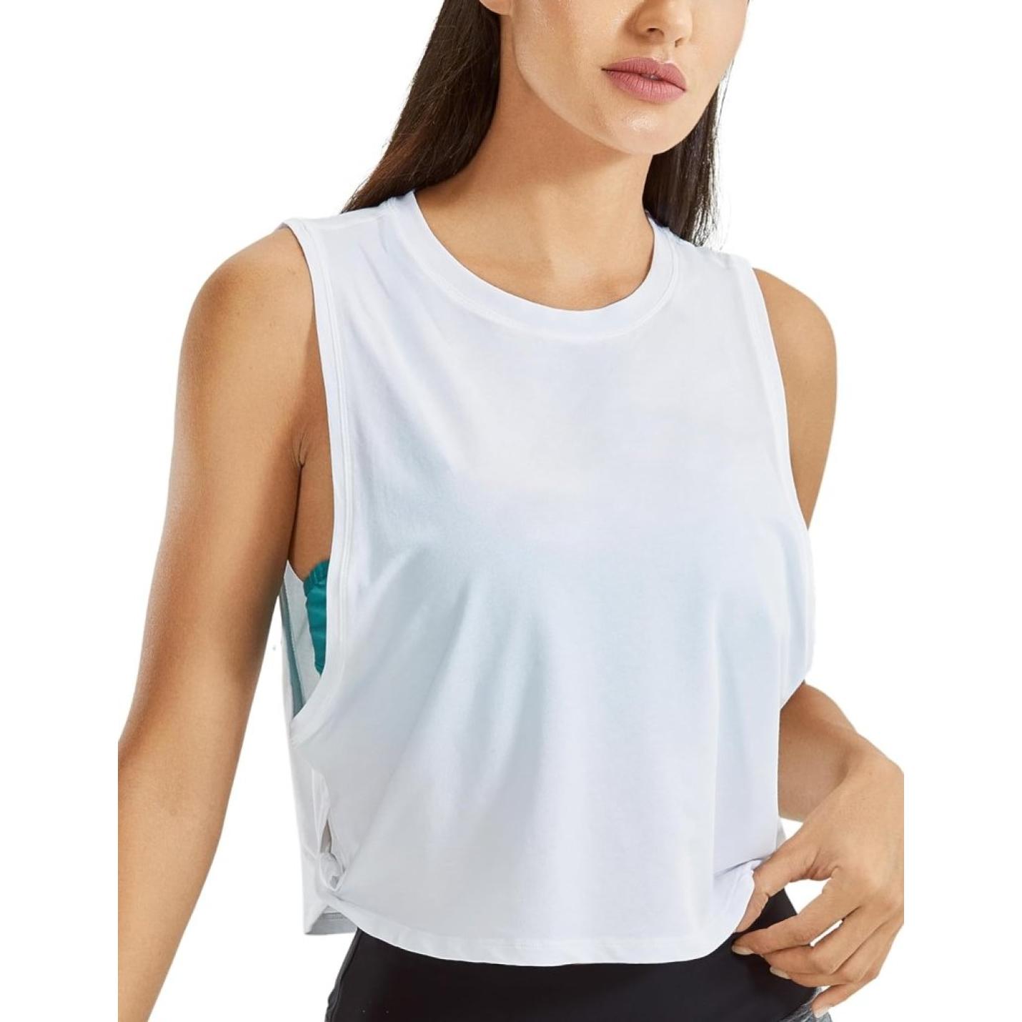 YOGA Dames Pima Cotton Workout Tank Crop Sport Shirt Mouwloos Yoga Running Tops - happygetfit.com