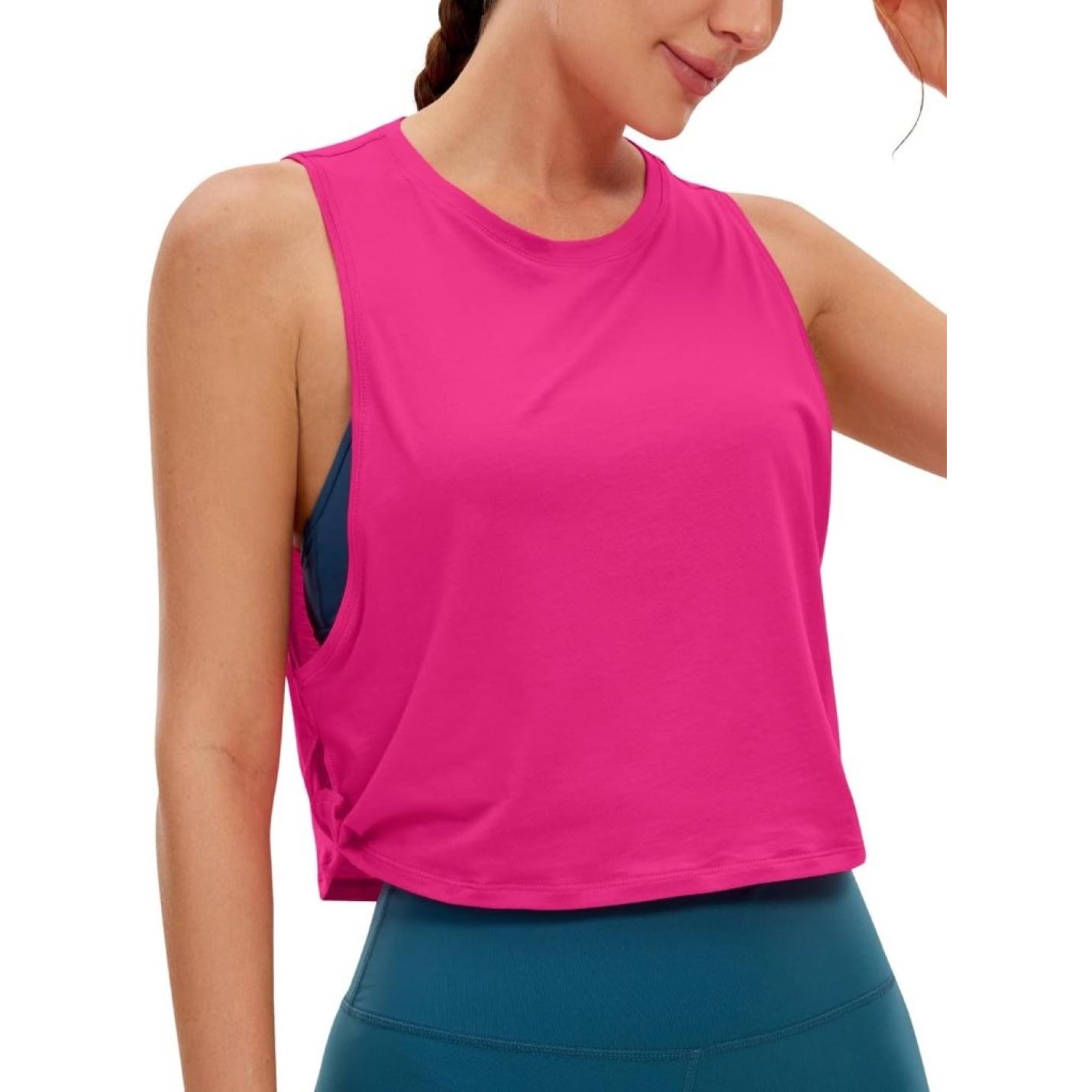 YOGA Dames Pima Cotton Workout Tank Crop Sport Shirt Mouwloos Yoga Running Tops - happygetfit.com