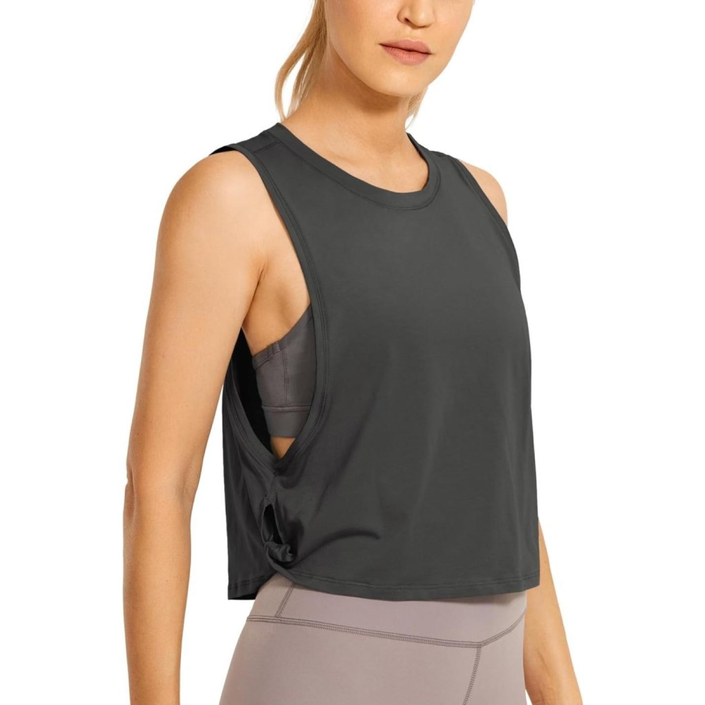 YOGA Dames Pima Cotton Workout Tank Crop Sport Shirt Mouwloos Yoga Running Tops - happygetfit.com