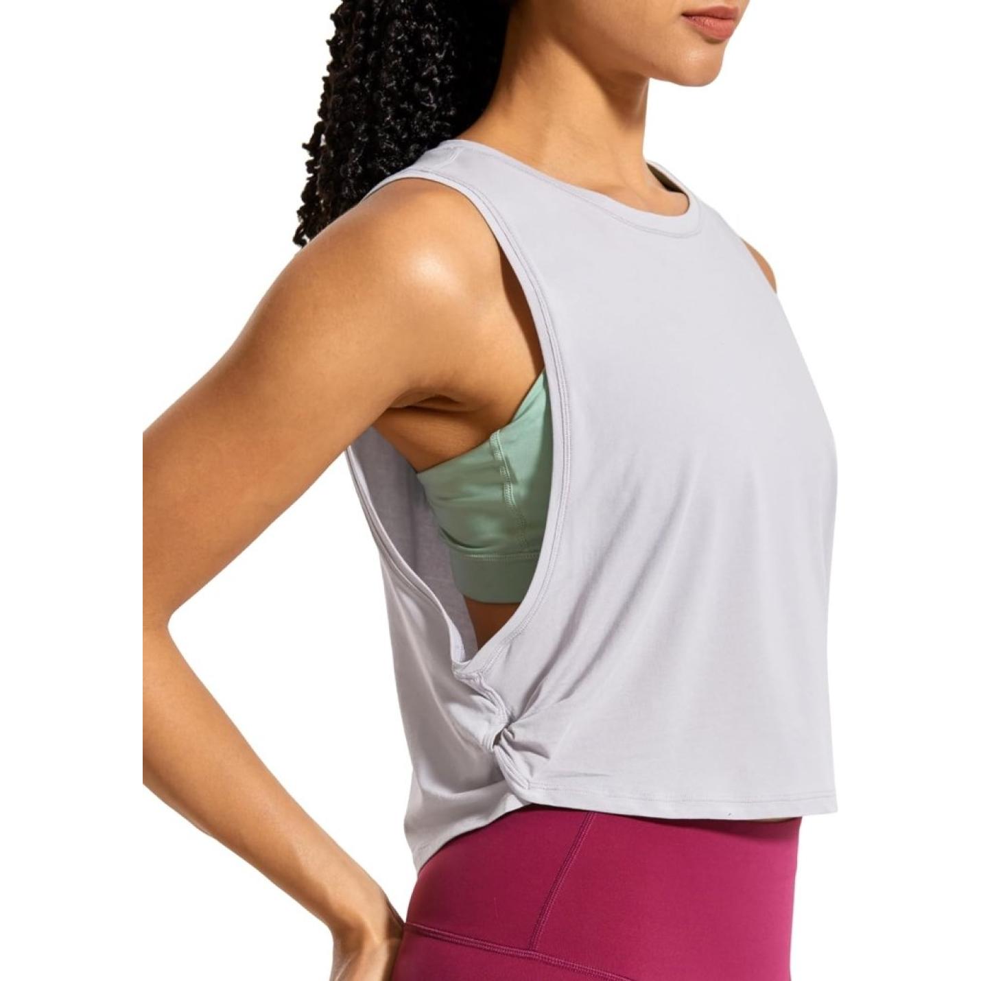 YOGA Dames Pima Cotton Workout Tank Crop Sport Shirt Mouwloos Yoga Running Tops - happygetfit.com